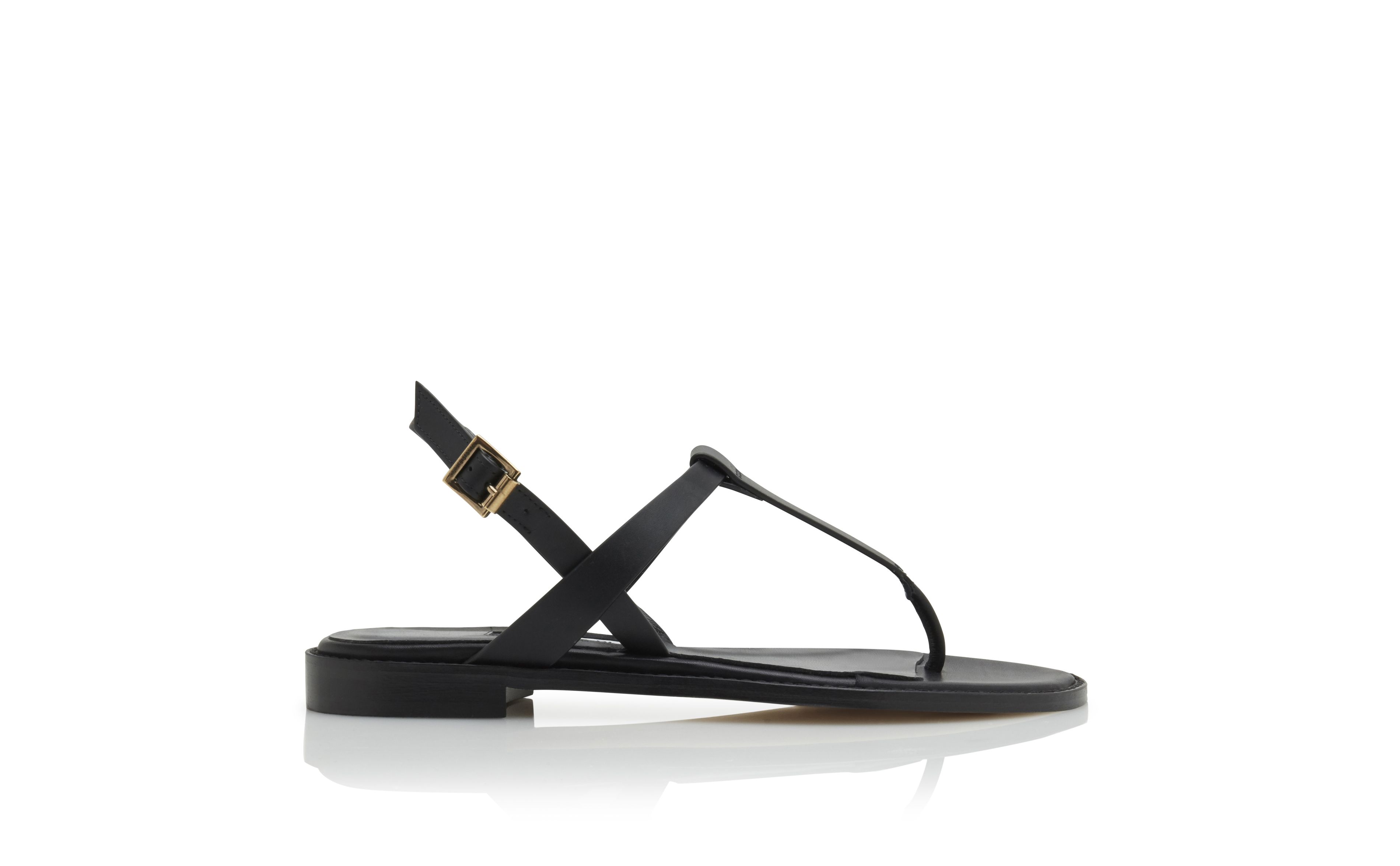 Designer Black Calf Leather Flat Sandals - Image thumbnail