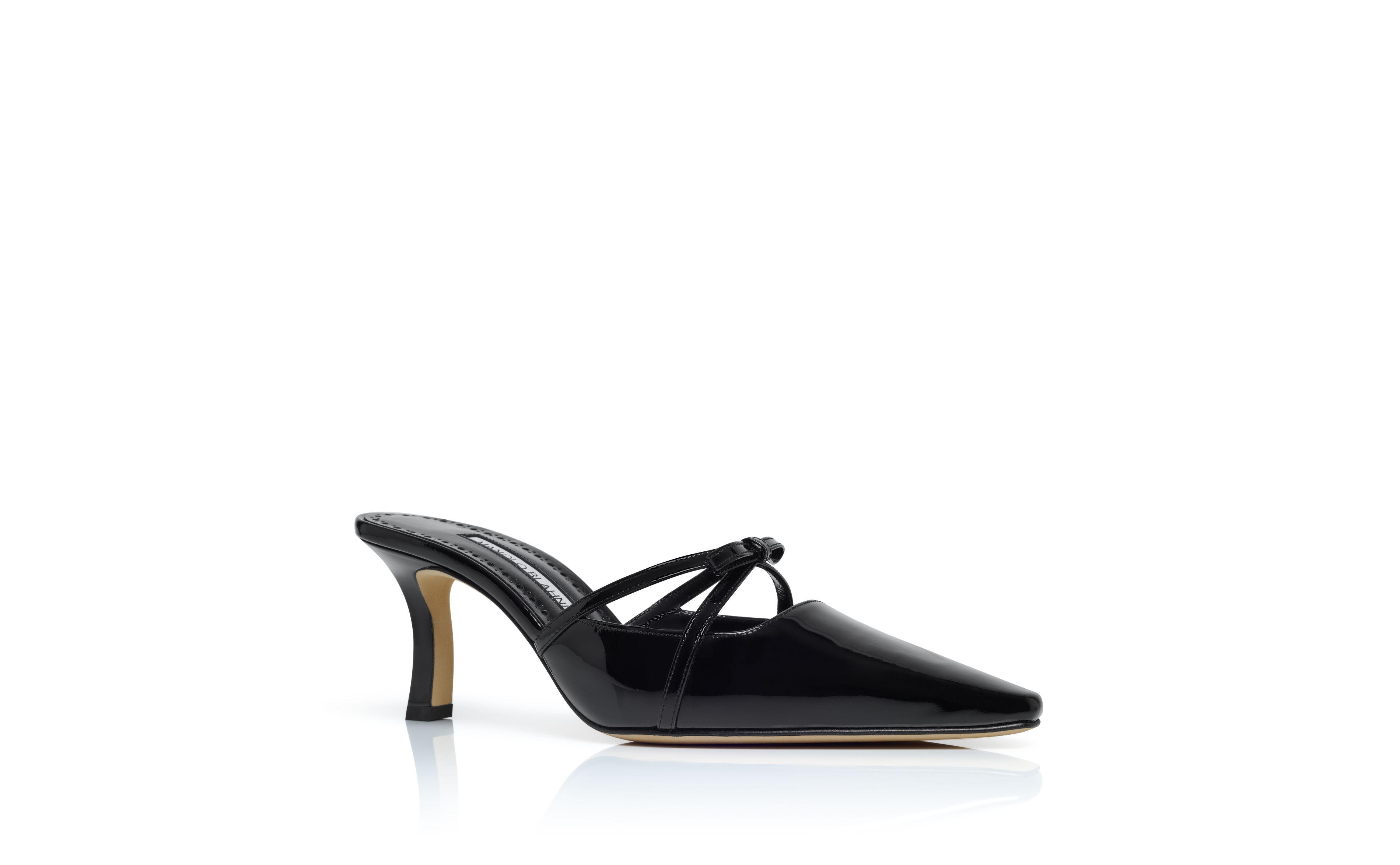 Designer Black Patent Leather Bow Detail Mules - Image Upsell