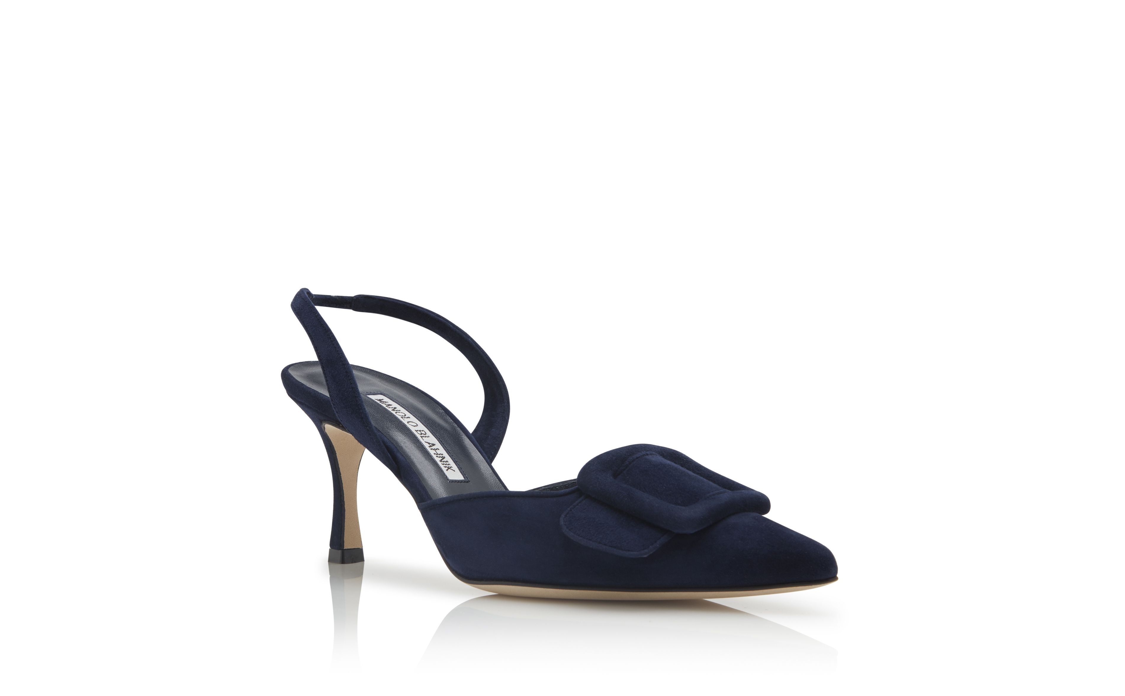 Designer Navy Blue Suede Slingback Pumps - Image Upsell