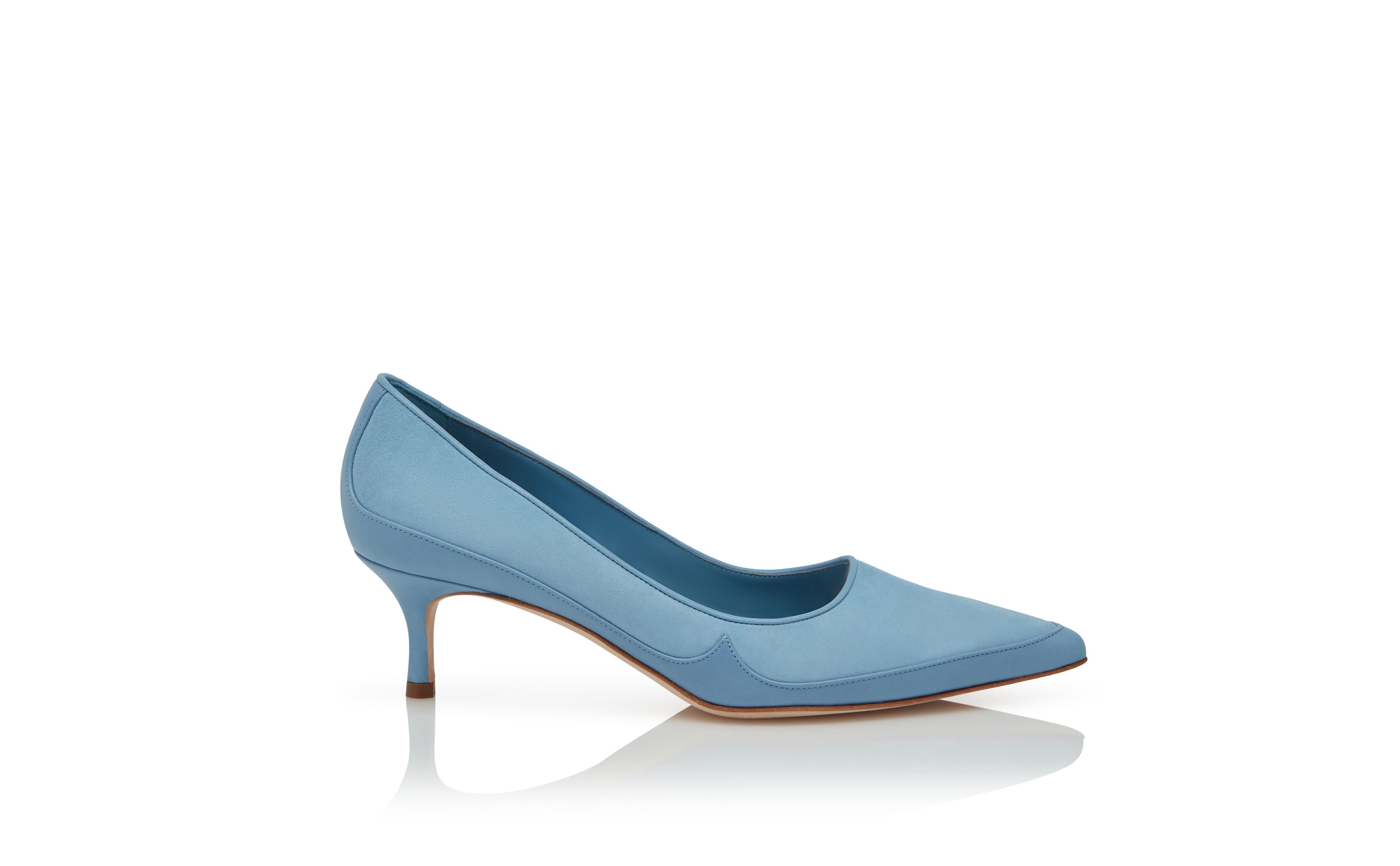 Designer Blue Nappa Leather and Suede Pumps - Image thumbnail
