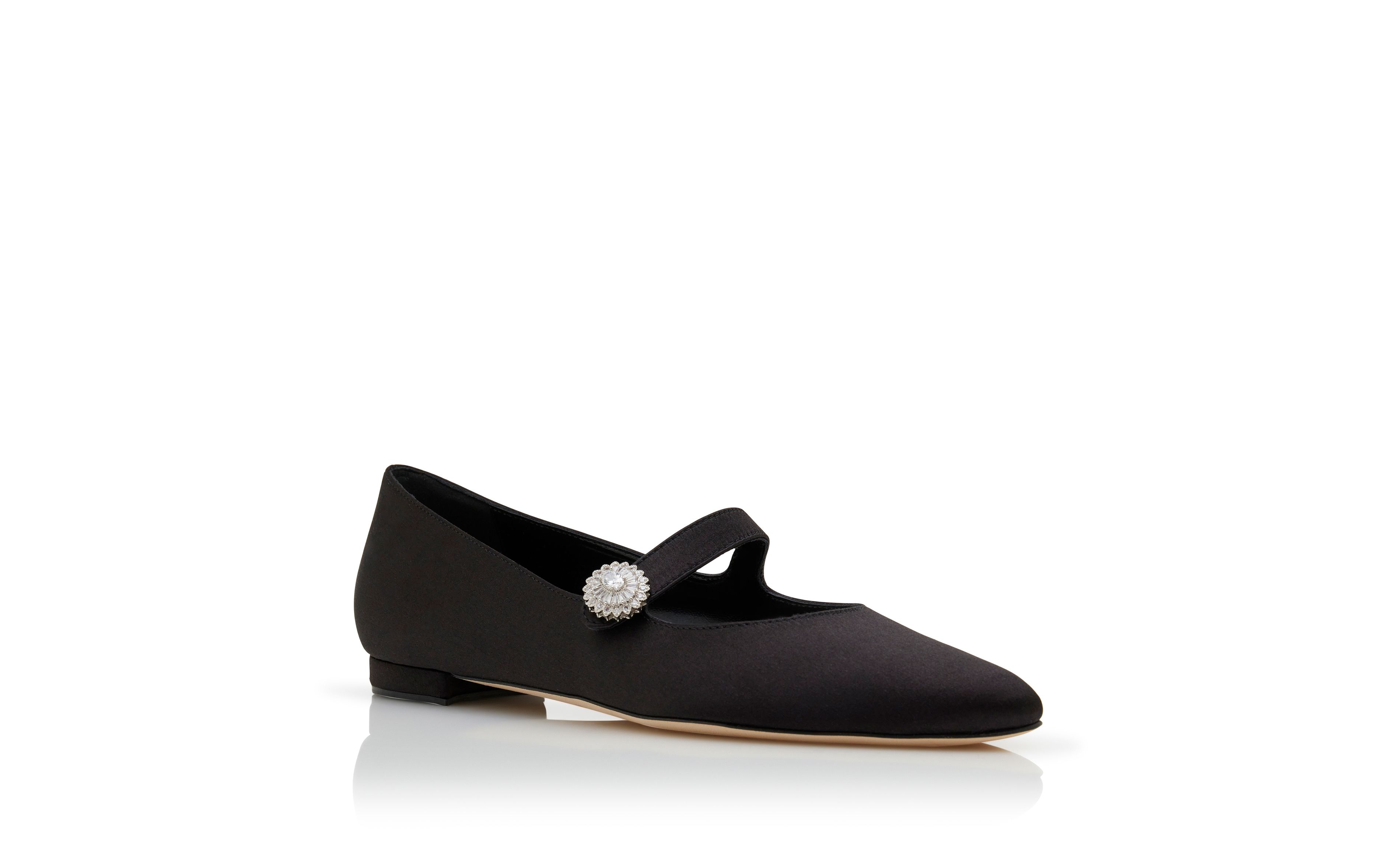 MARIJANAFLAT Black Satin Embellished Mary Jane Flat Pumps Manolo Blahnik