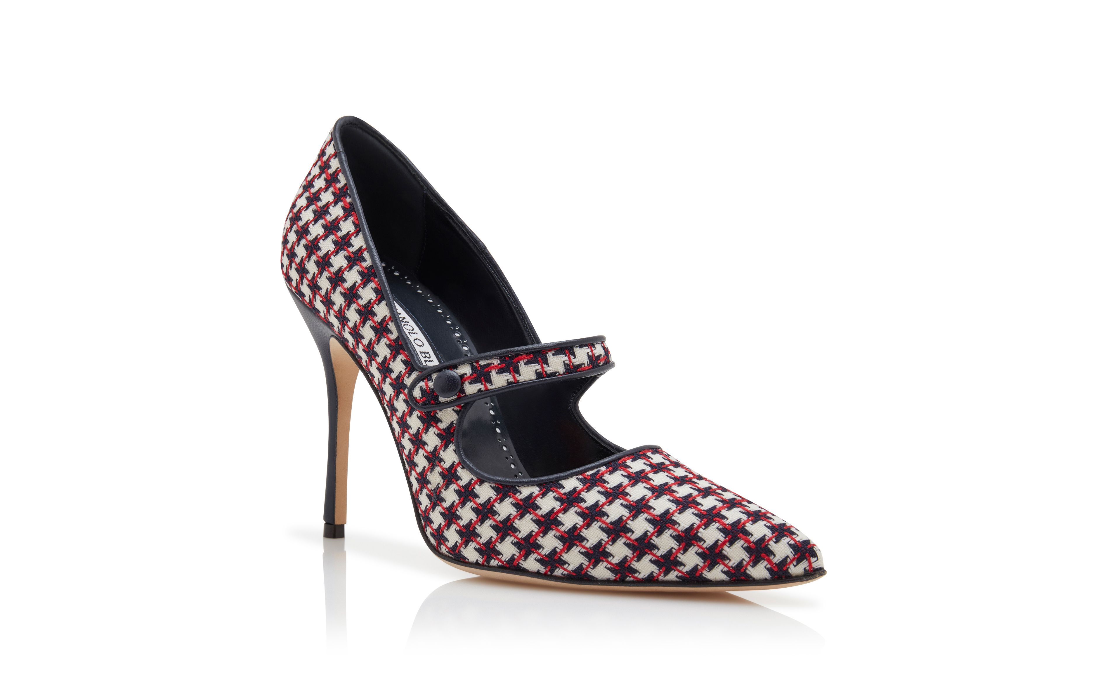 Designer Black Wool Dogtooth Mary Jane Pumps - Image Upsell