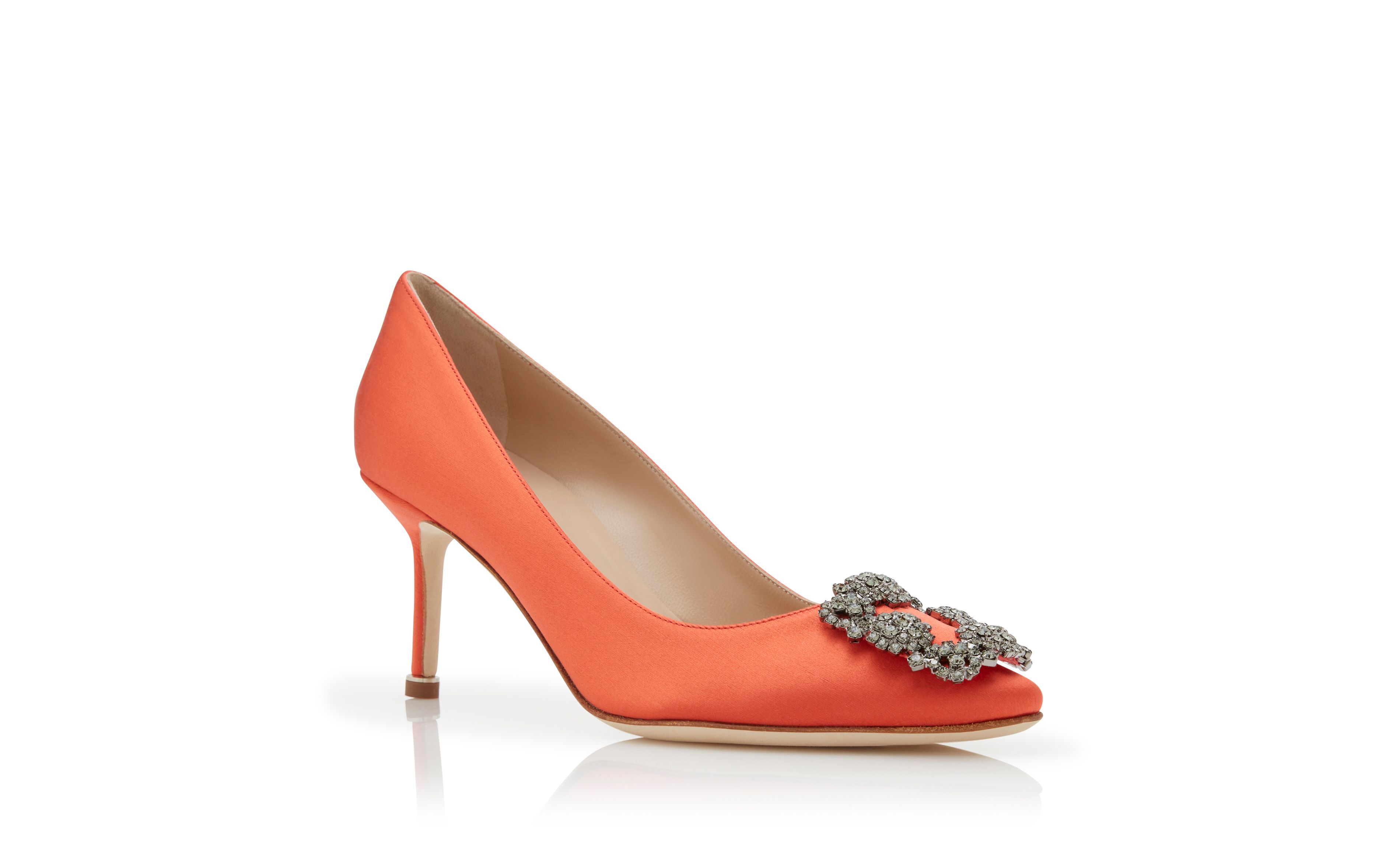 Designer Orange Satin Jewel Buckle Pumps - Image Upsell