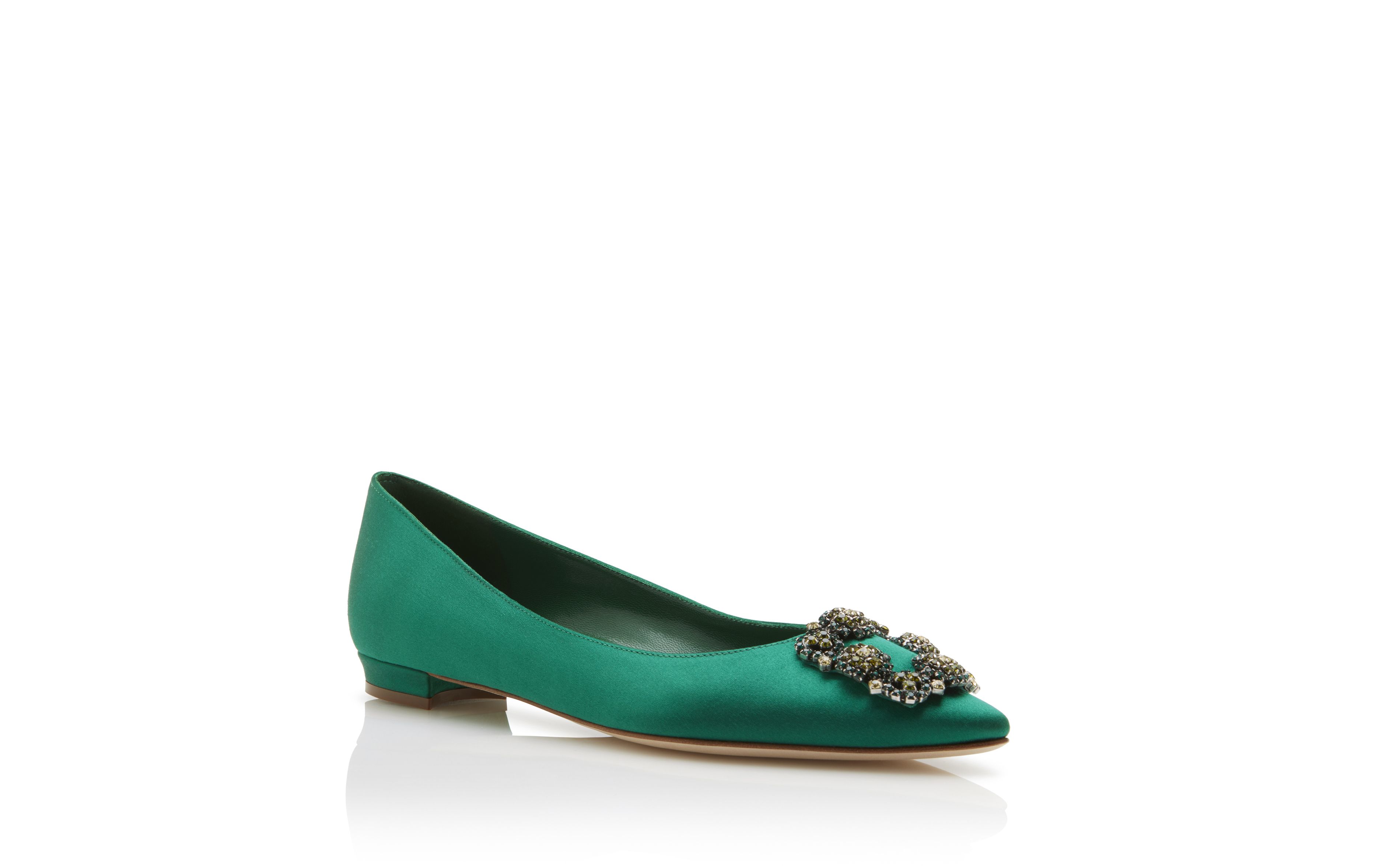 Designer Green Satin Jewel Buckled Flats - Image Upsell