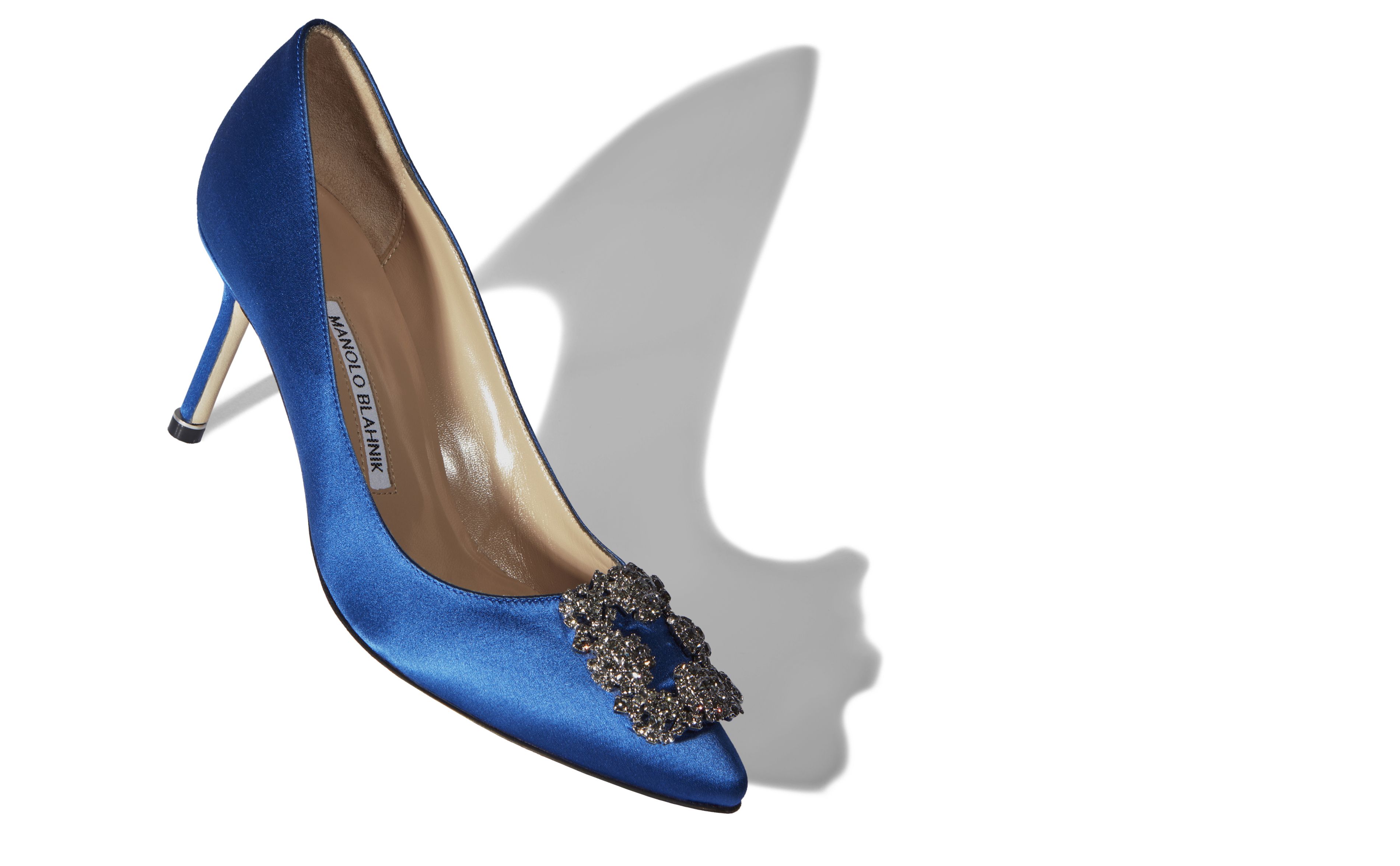 Designer Blue Satin Jewel Buckle Pumps - Image Main