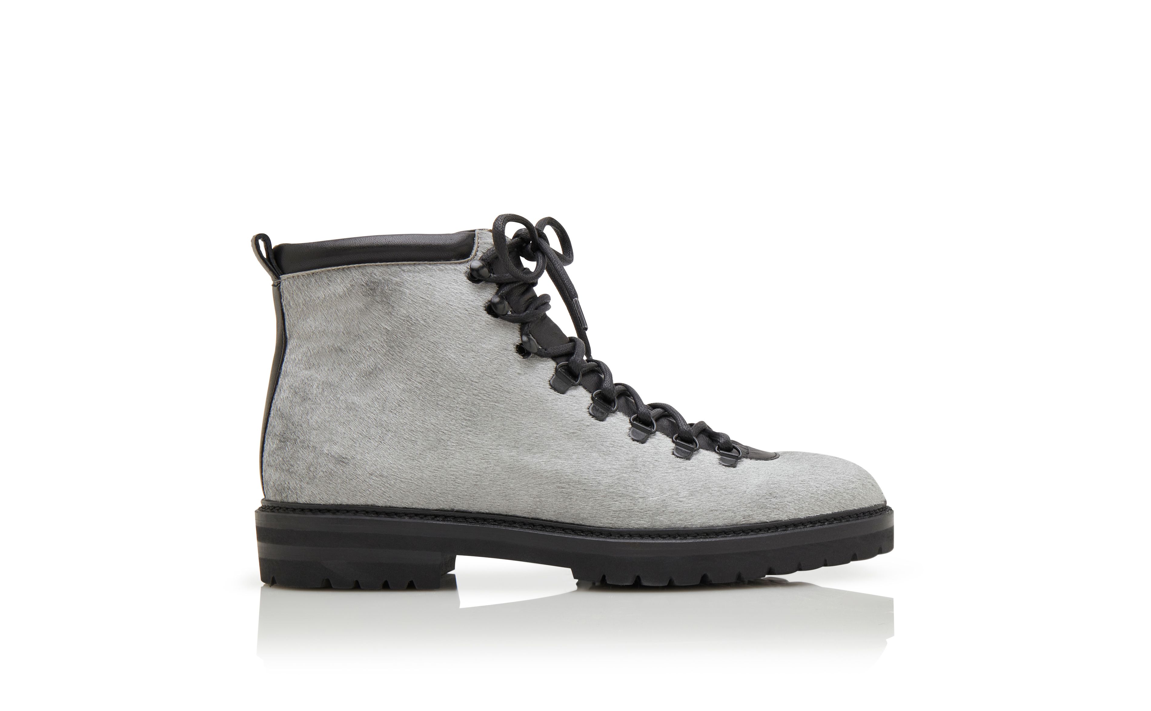 Designer Silver Calf Hair Lace Up Boots - Image Side View