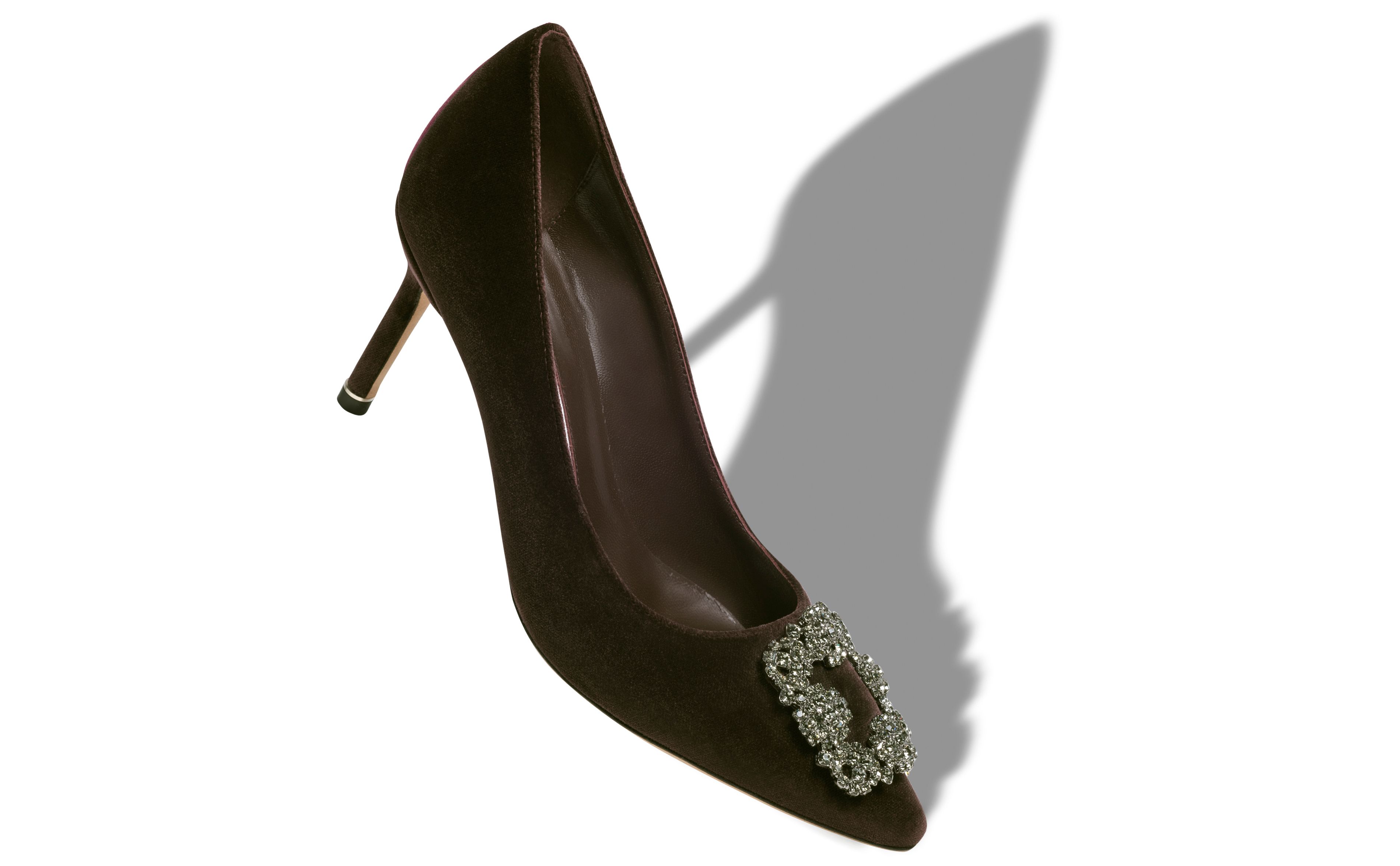 Designer Dark Brown Velvet Jewel Buckle Pumps - Image Main