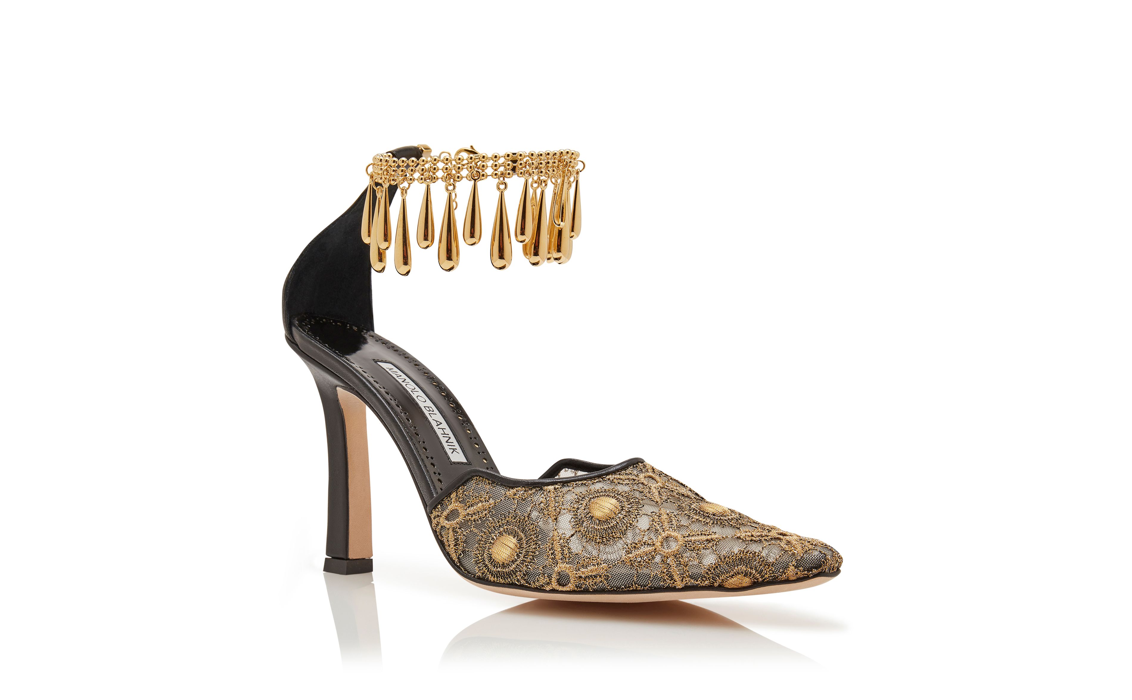 Designer Black and Gold Lace Embellished Pumps - Image Upsell View