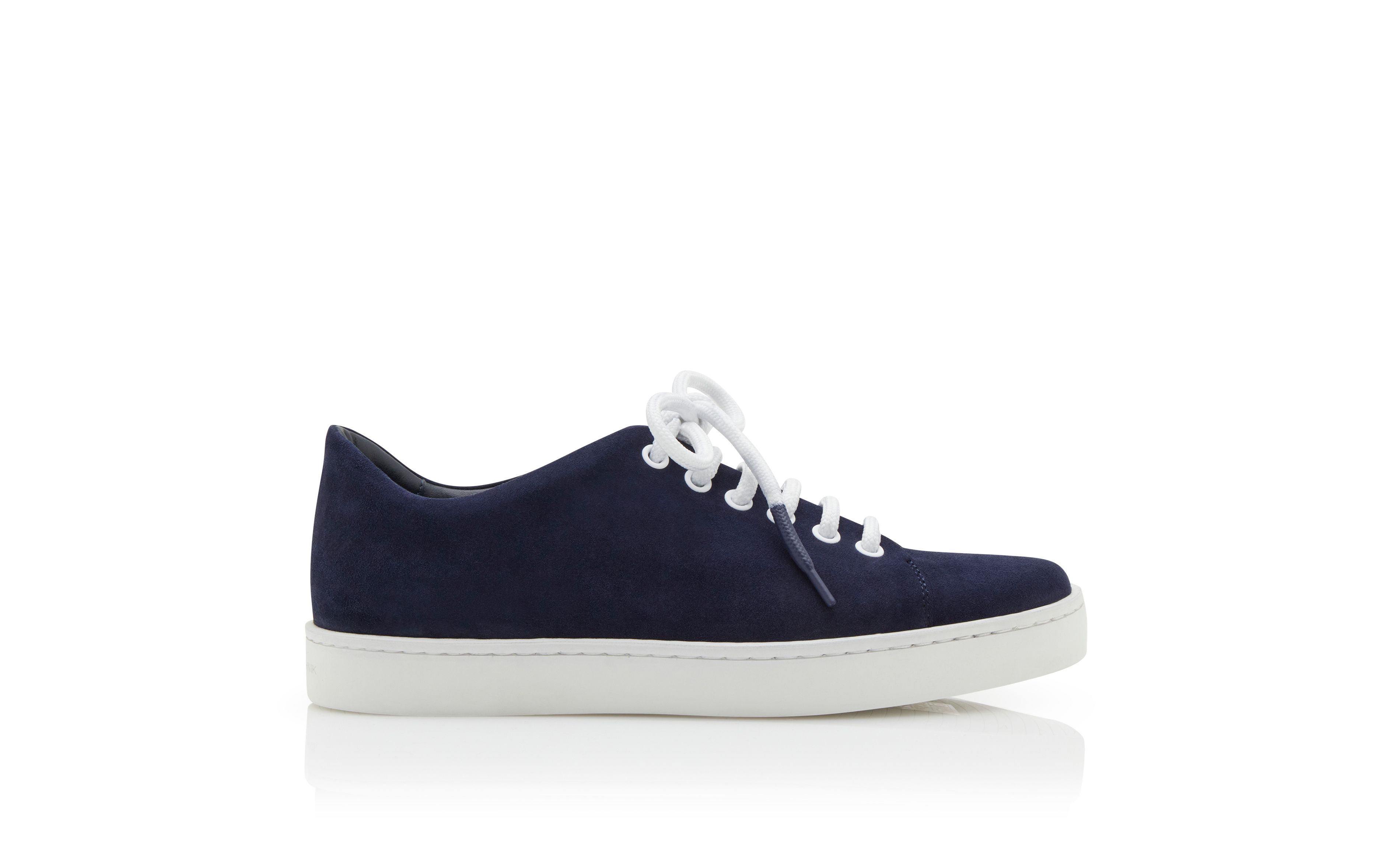 Designer Navy Blue Suede Lace-Up Sneakers 
 - Image thumbnail