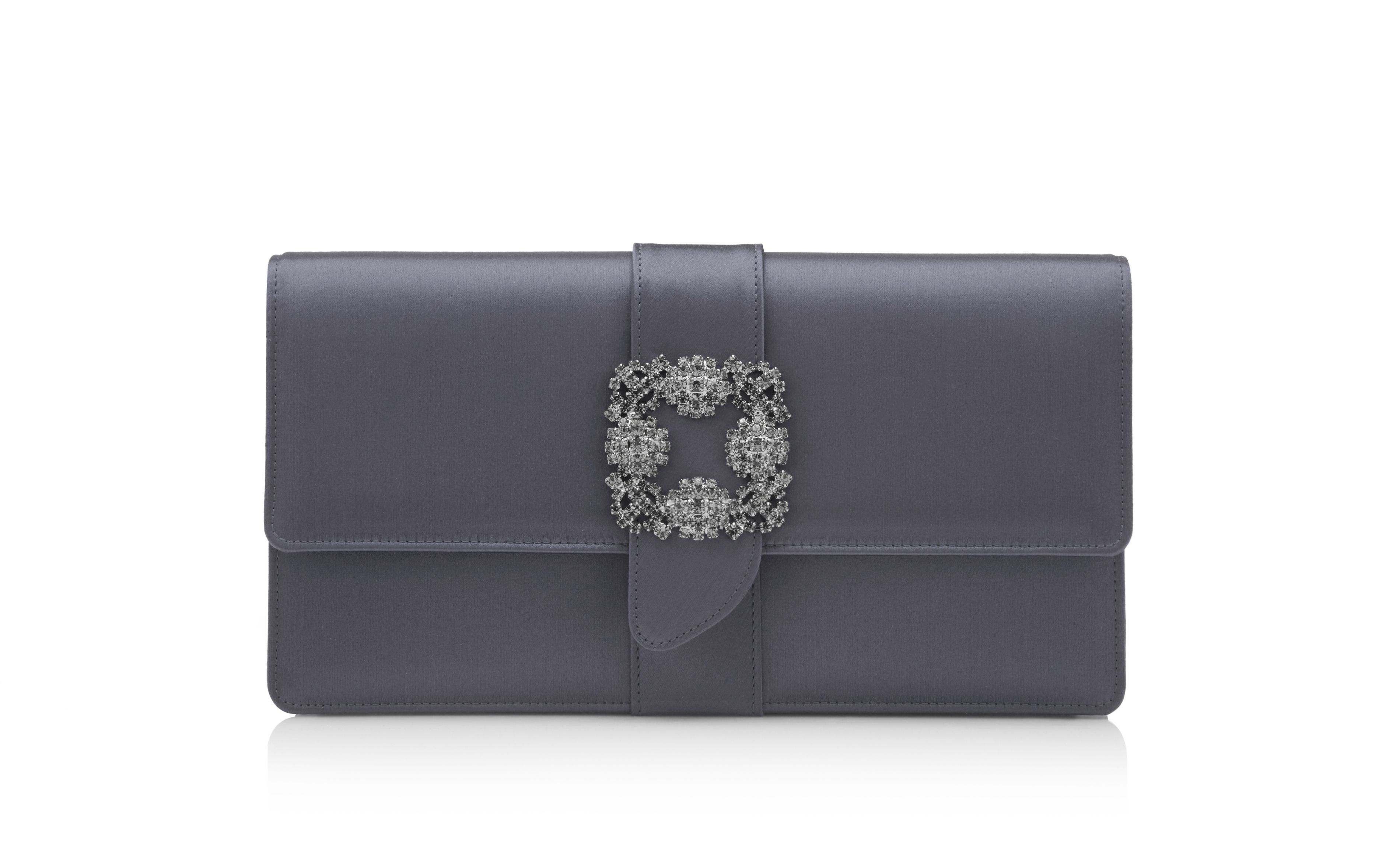 Designer Purple Grey Satin Jewel Buckle Clutch - Image thumbnail