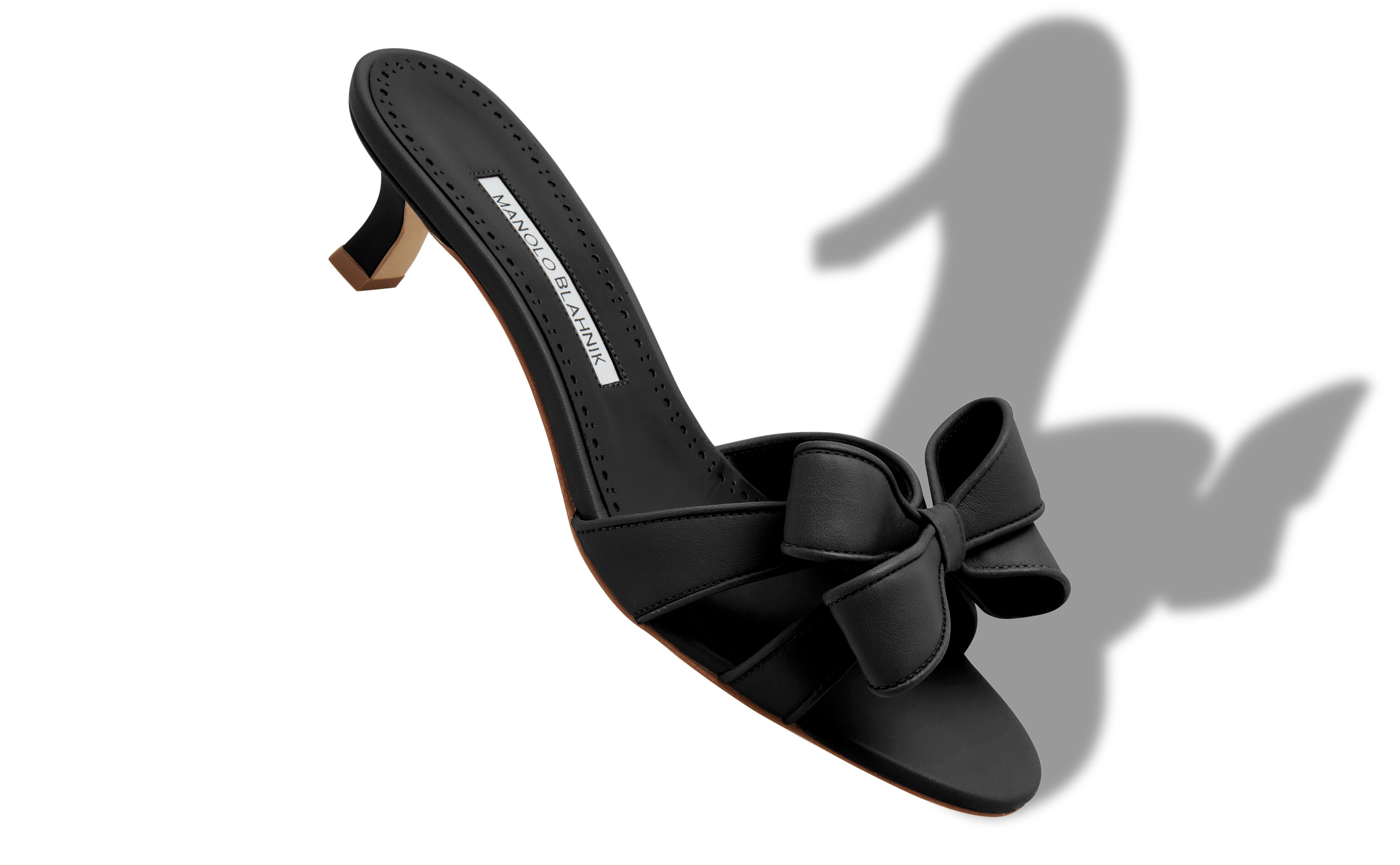 Designer Black Nappa Leather Bow Detail Mules - Image Main View