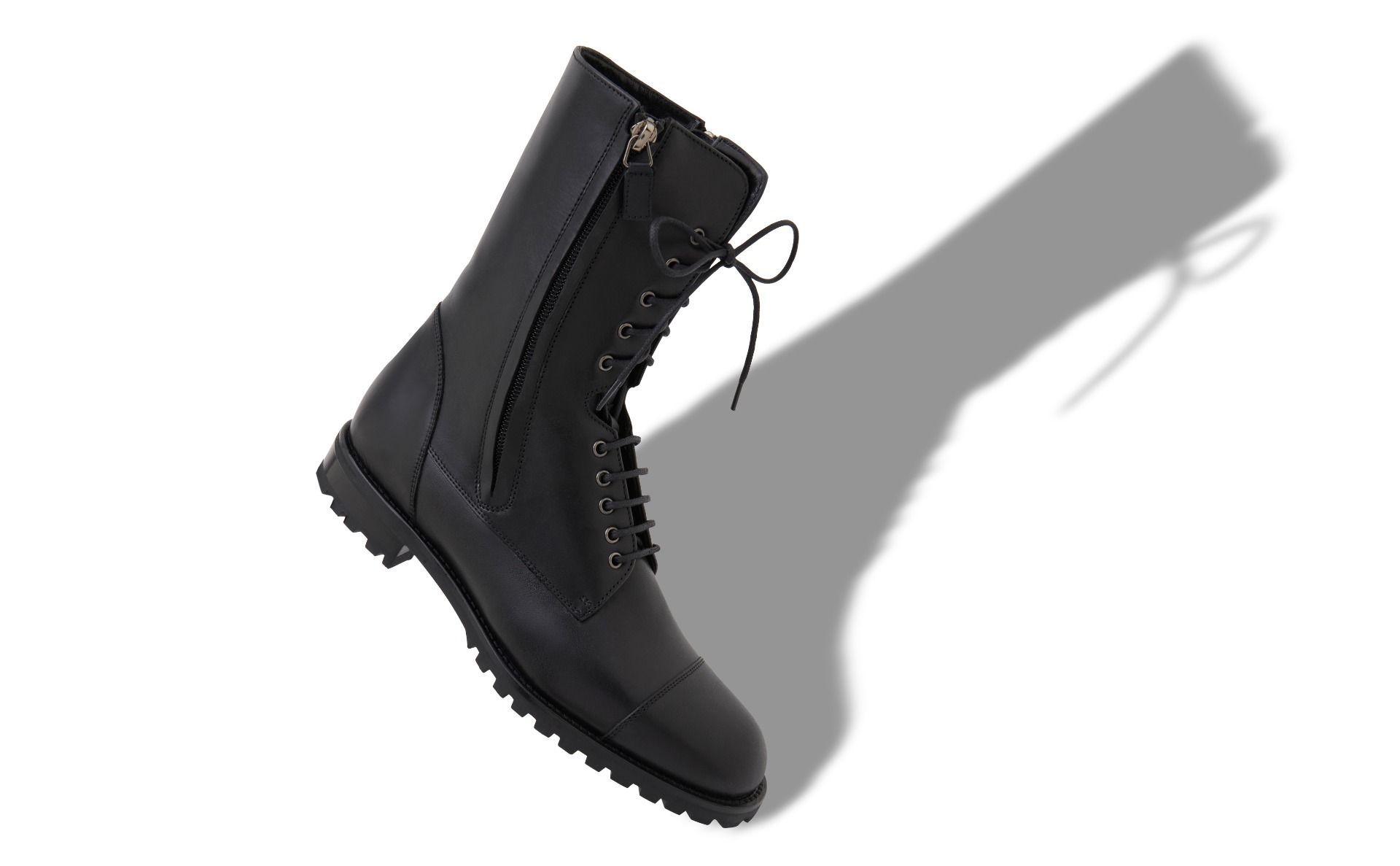 Designer Black Calf Leather Military Boots - Image Main