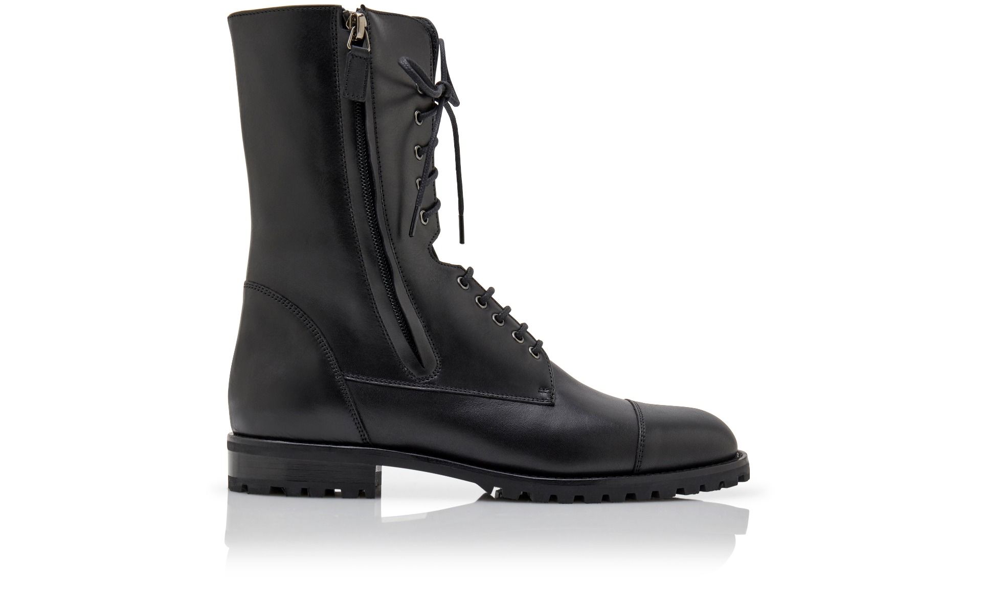 Designer Black Calf Leather Military Boots - Image thumbnail