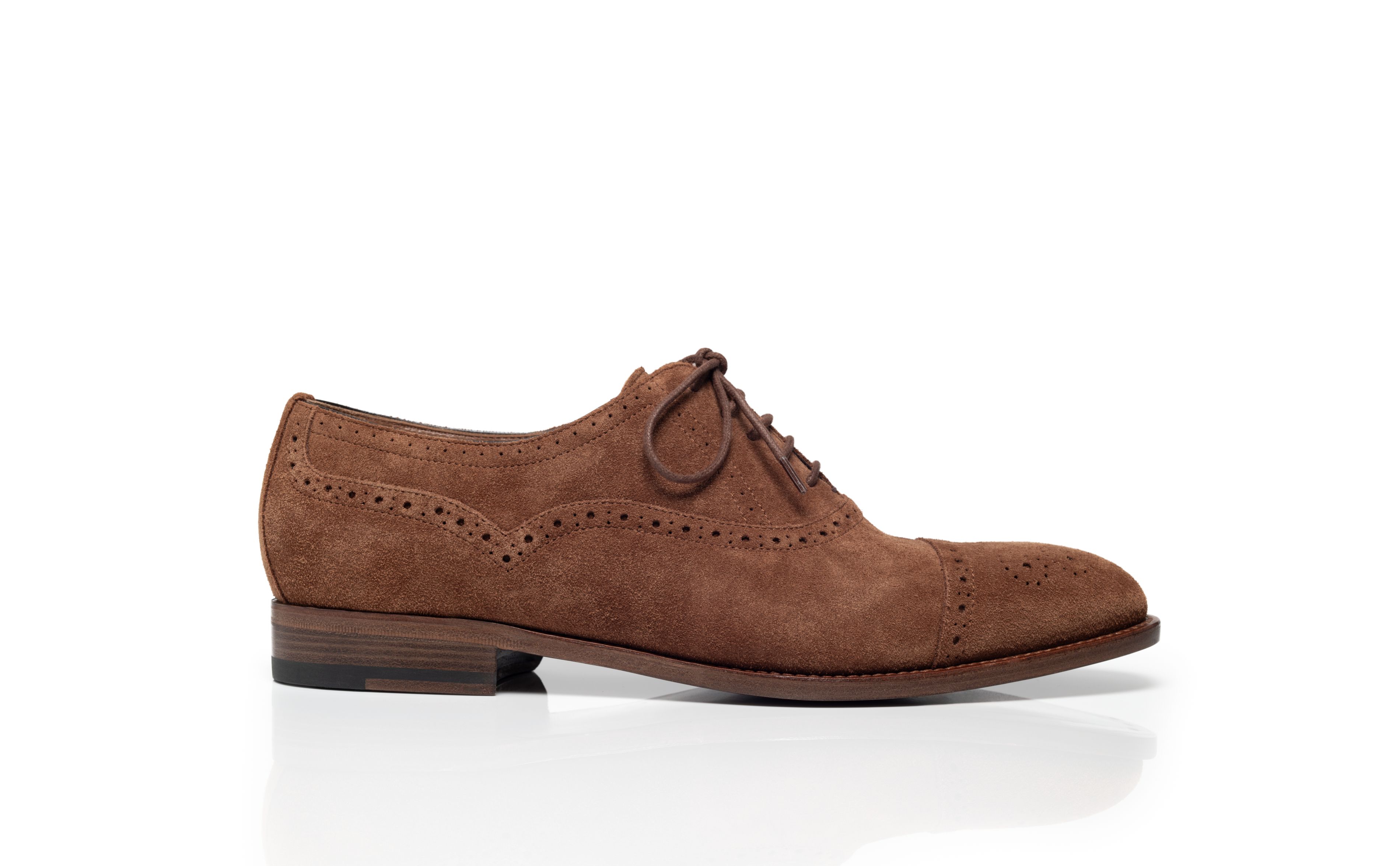 Designer Brown Suede Cap Toe Oxfords - Image Side View