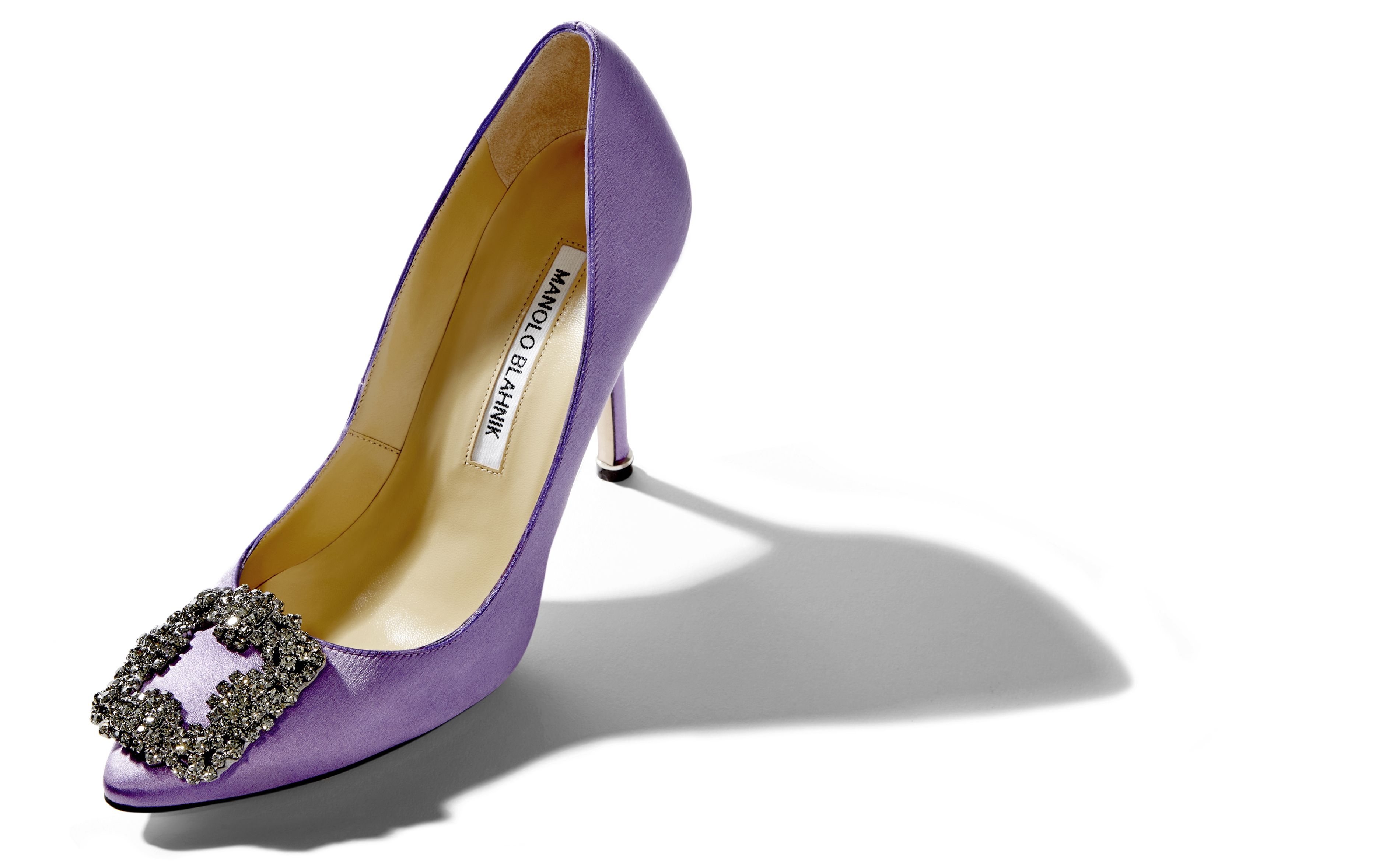 Designer Lilac Satin Jewel Buckle Pumps - Image Main