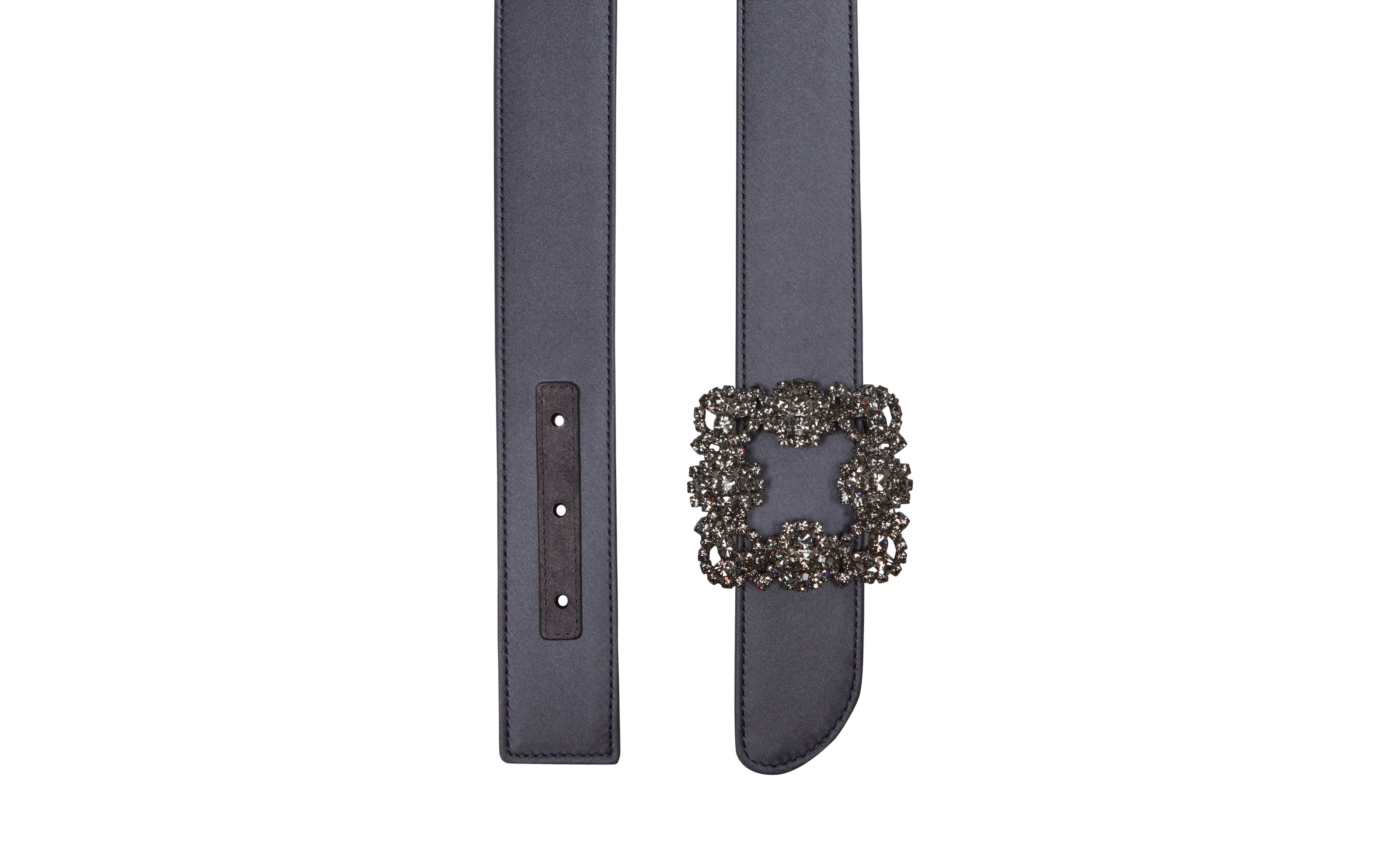 Designer Blue-Grey Satin Crystal Buckled Belt - Image 