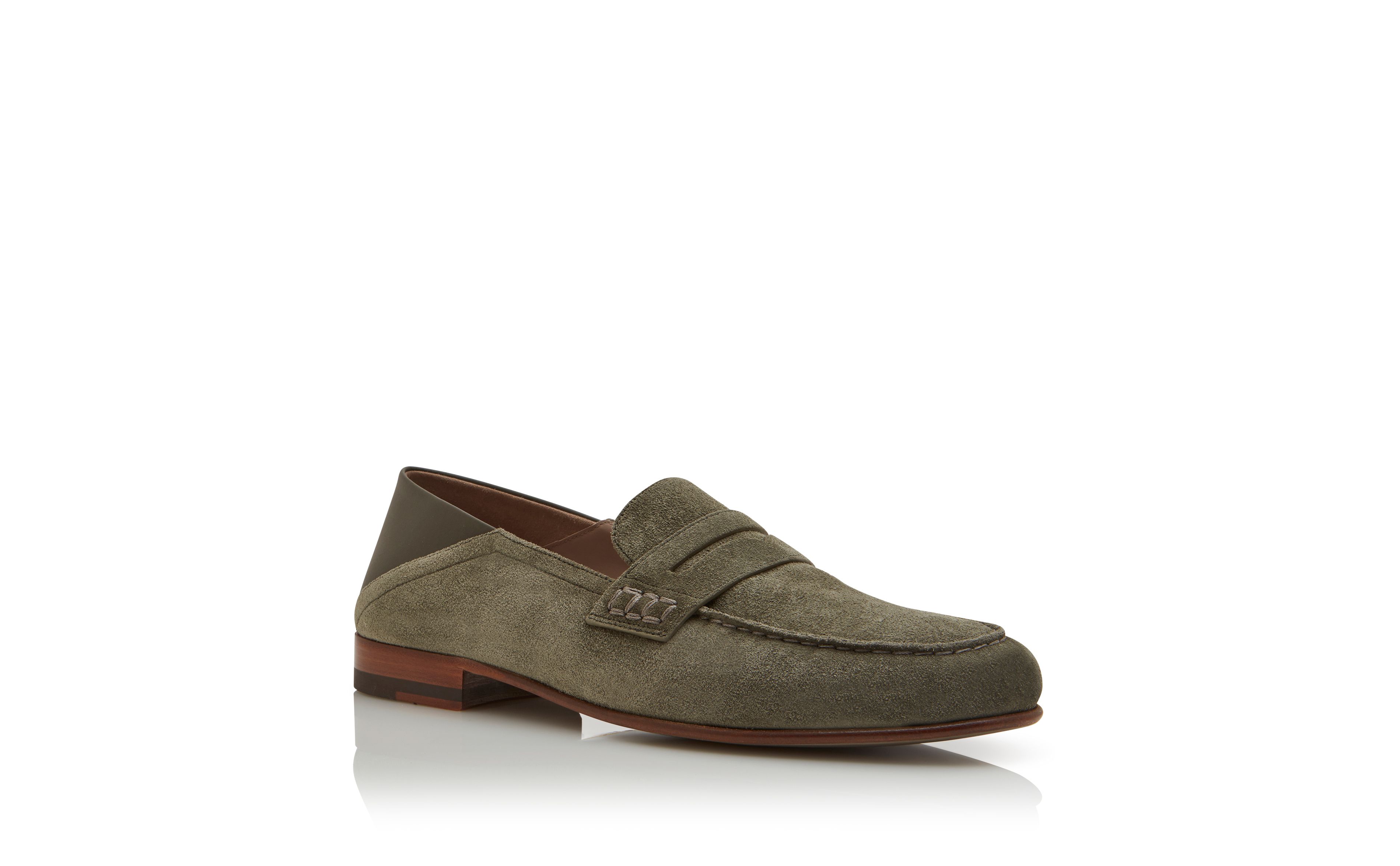 Designer Khaki Suede Penny Loafers  - Image Upsell