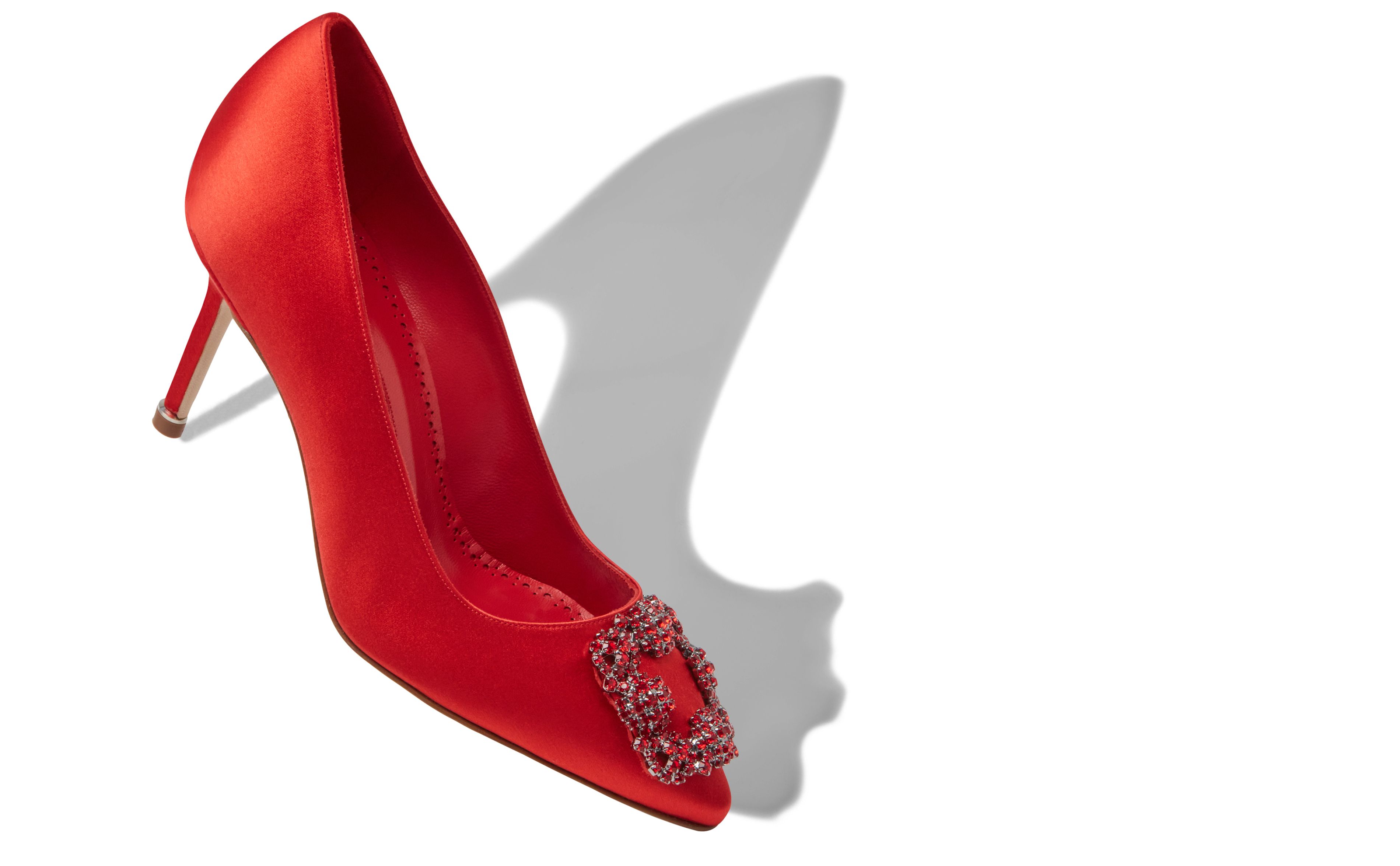 Designer Red Satin Jewel Buckle Pumps - Image Main