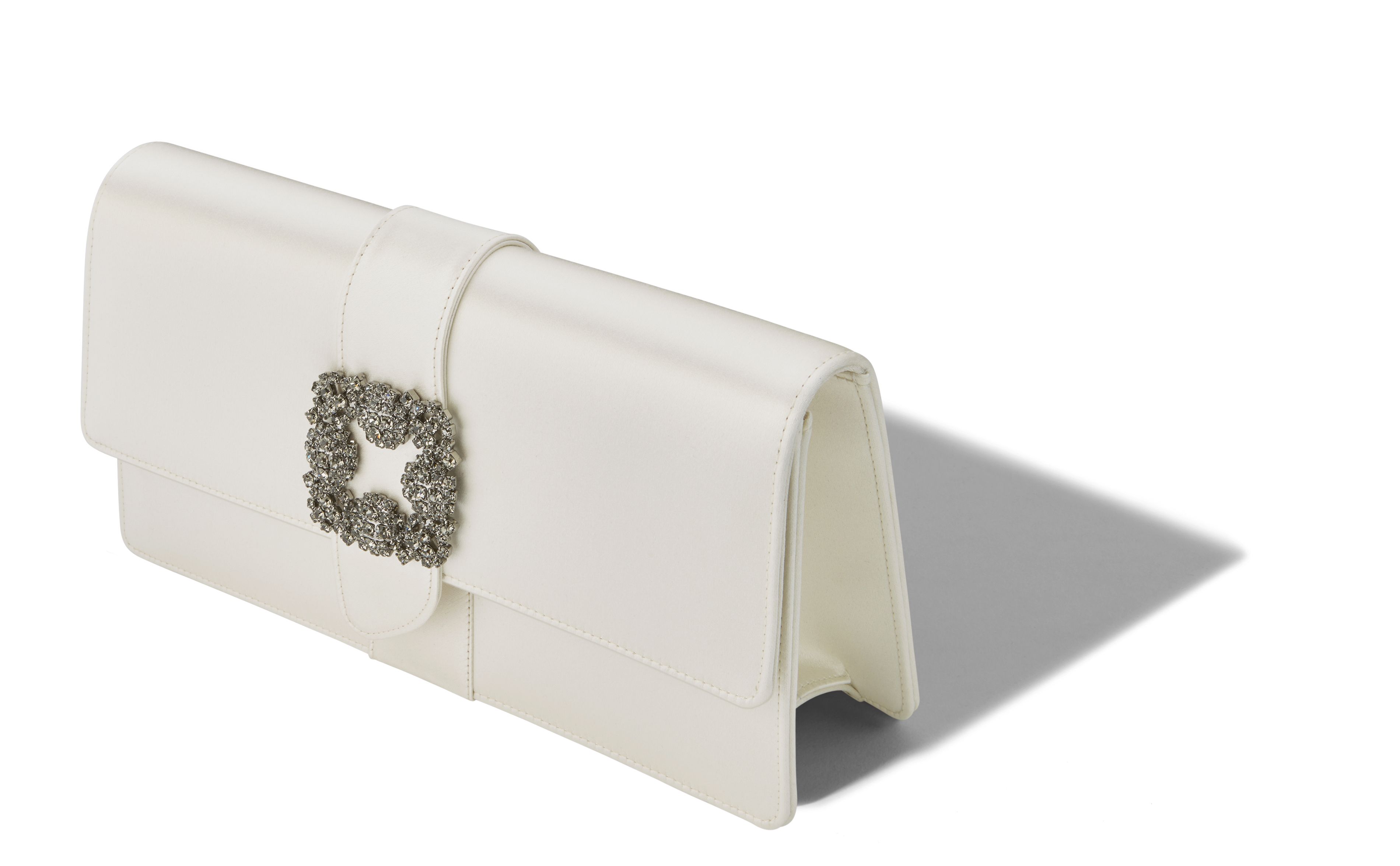 Designer Off-White Satin Jewel Buckle Clutch - Image Main