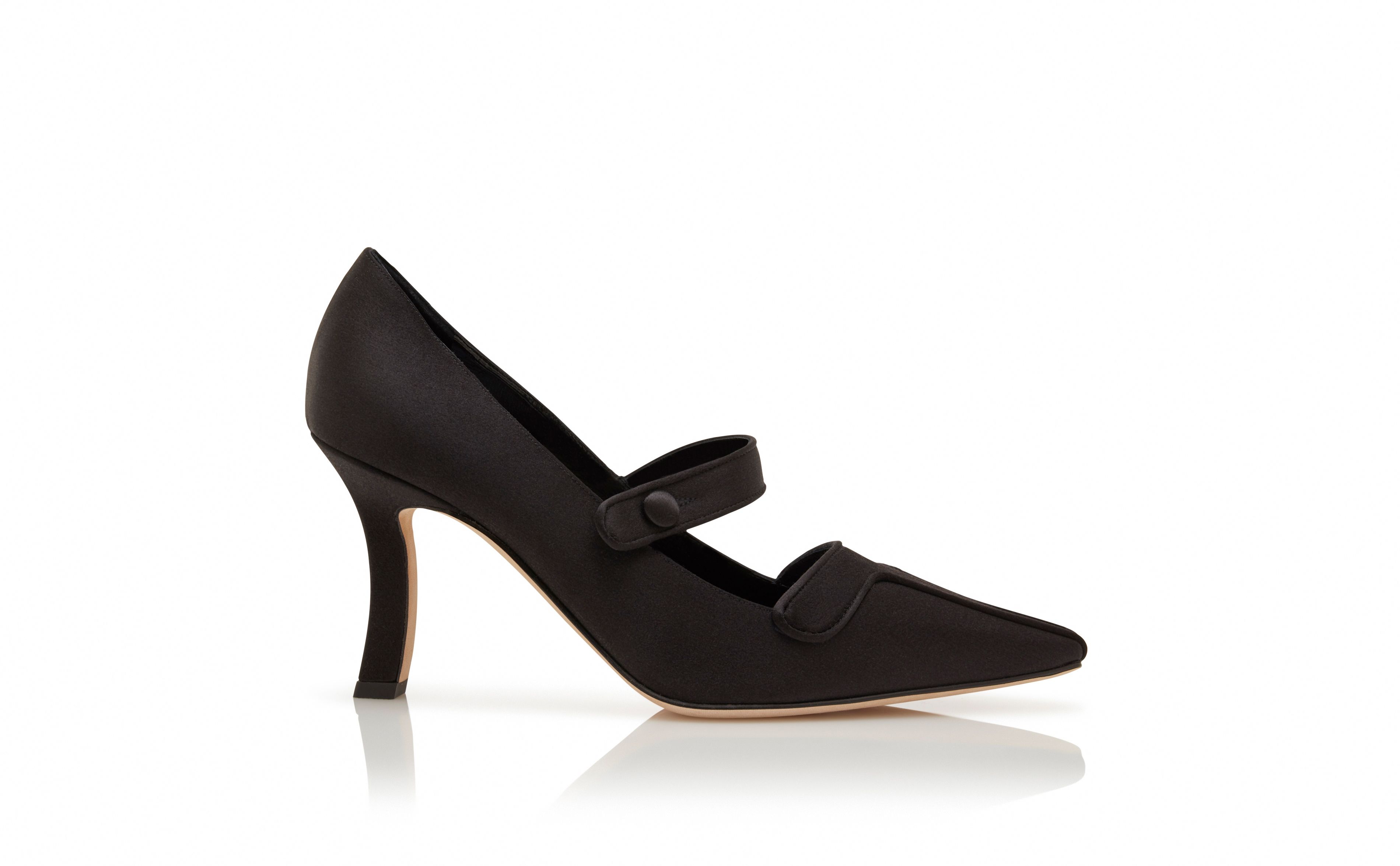 Designer Black Satin Mary Jane Pumps - Image Side View