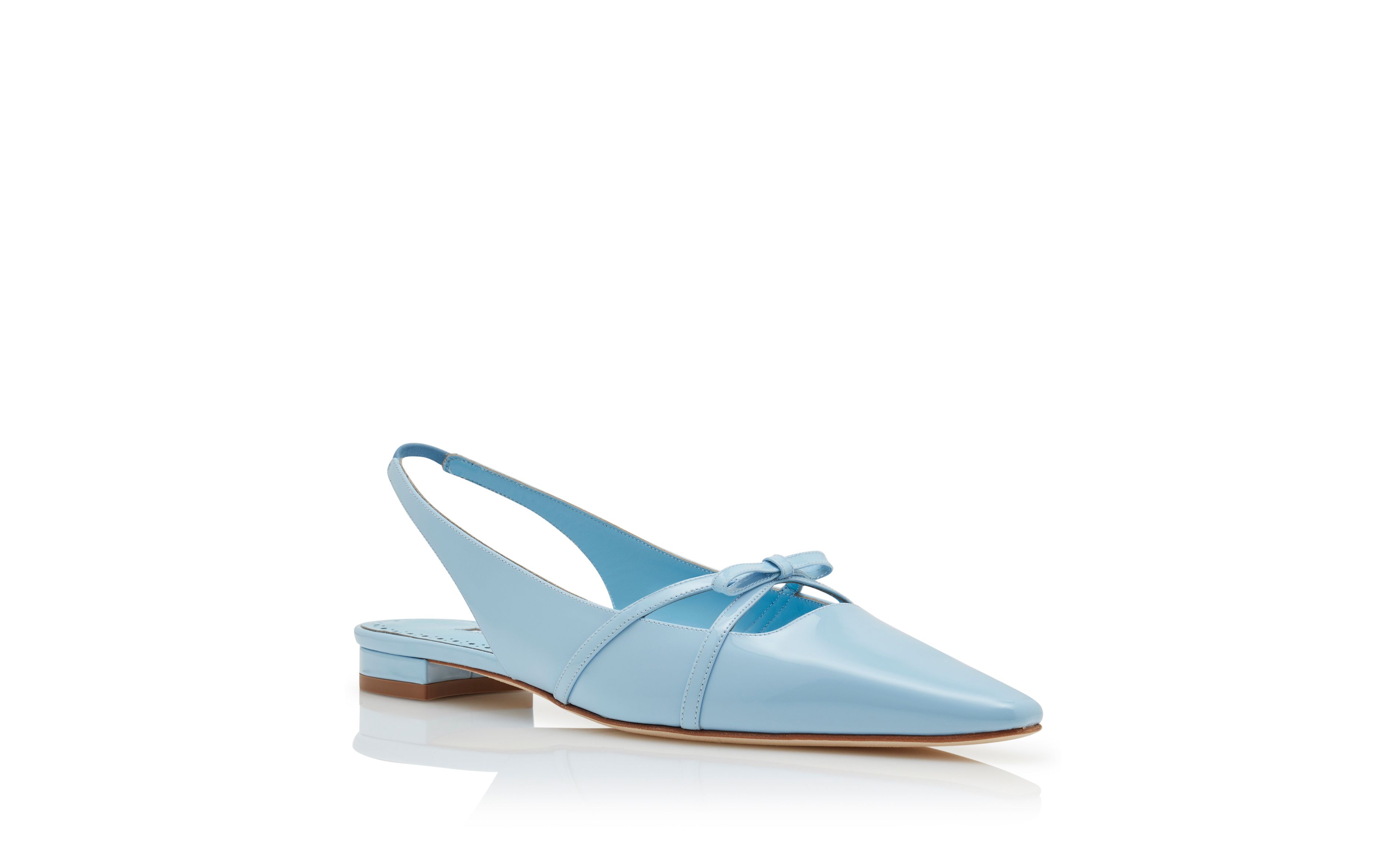 Designer Light Blue Patent Leather Bow Detail Slingback Flat Pumps - Image Upsell