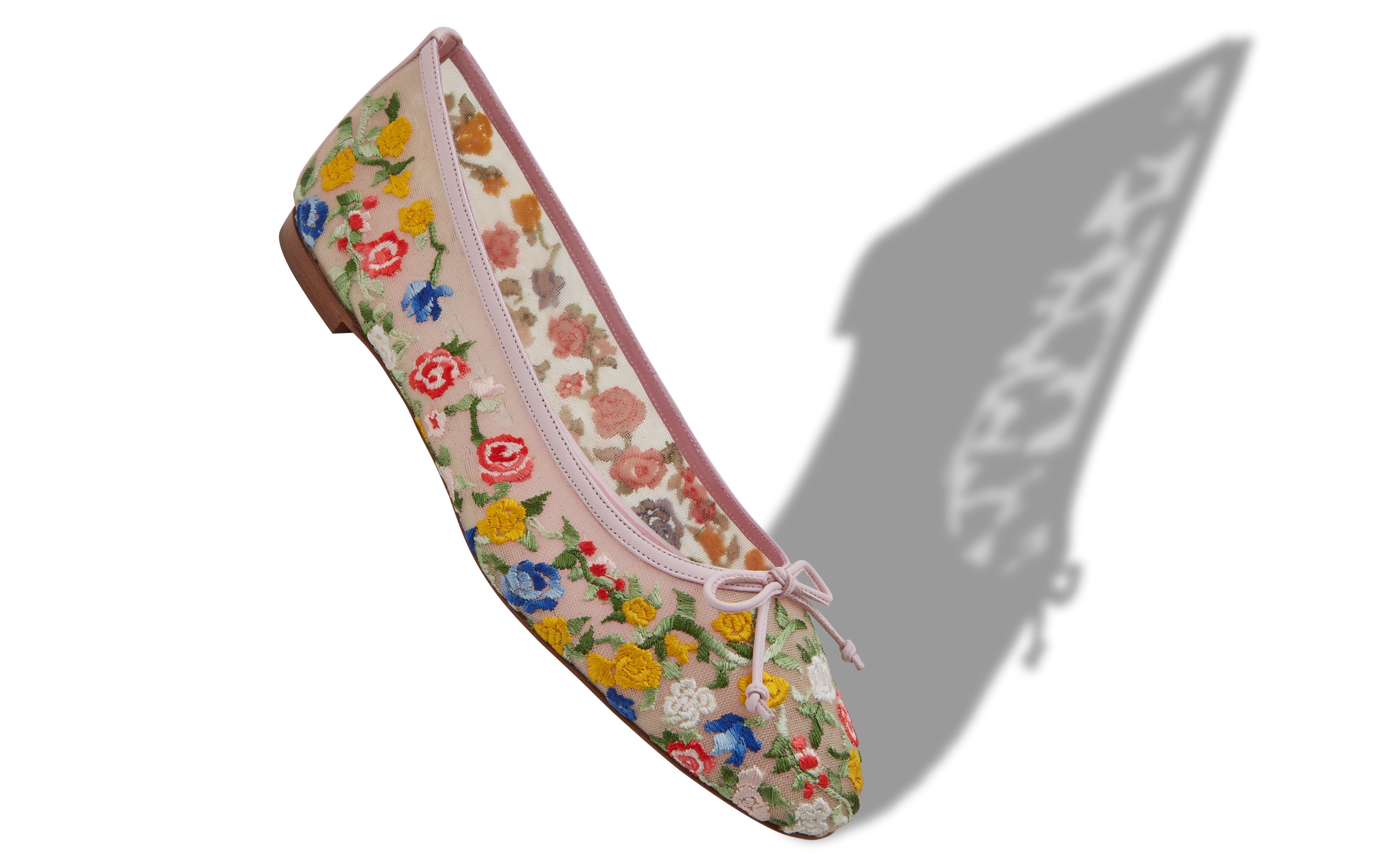 Designer Multicoloured Mesh Floral Embroidered Ballerina Flats - Image small_image
