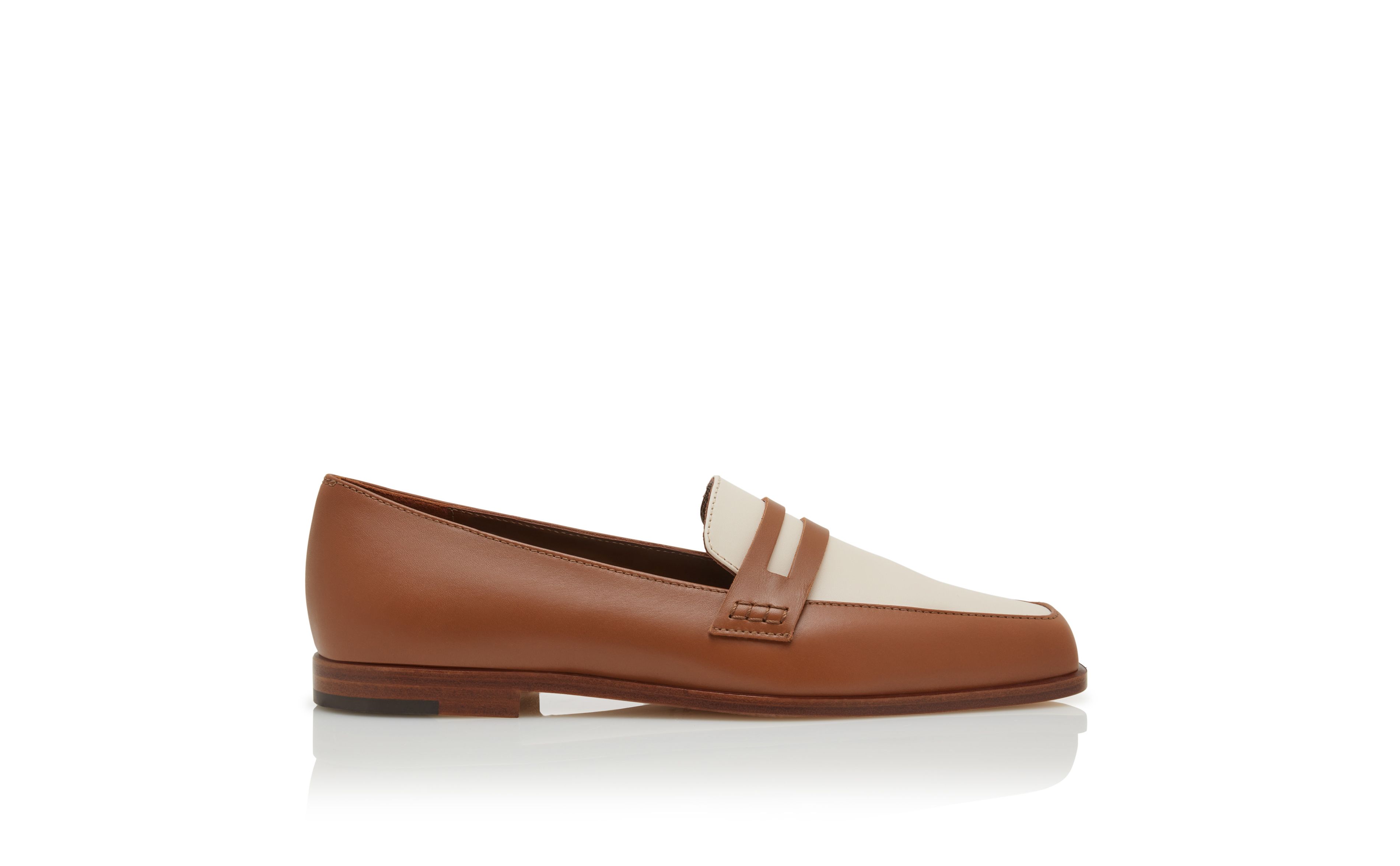 Designer Brown and Cream Calf Leather Loafers - Image Side View