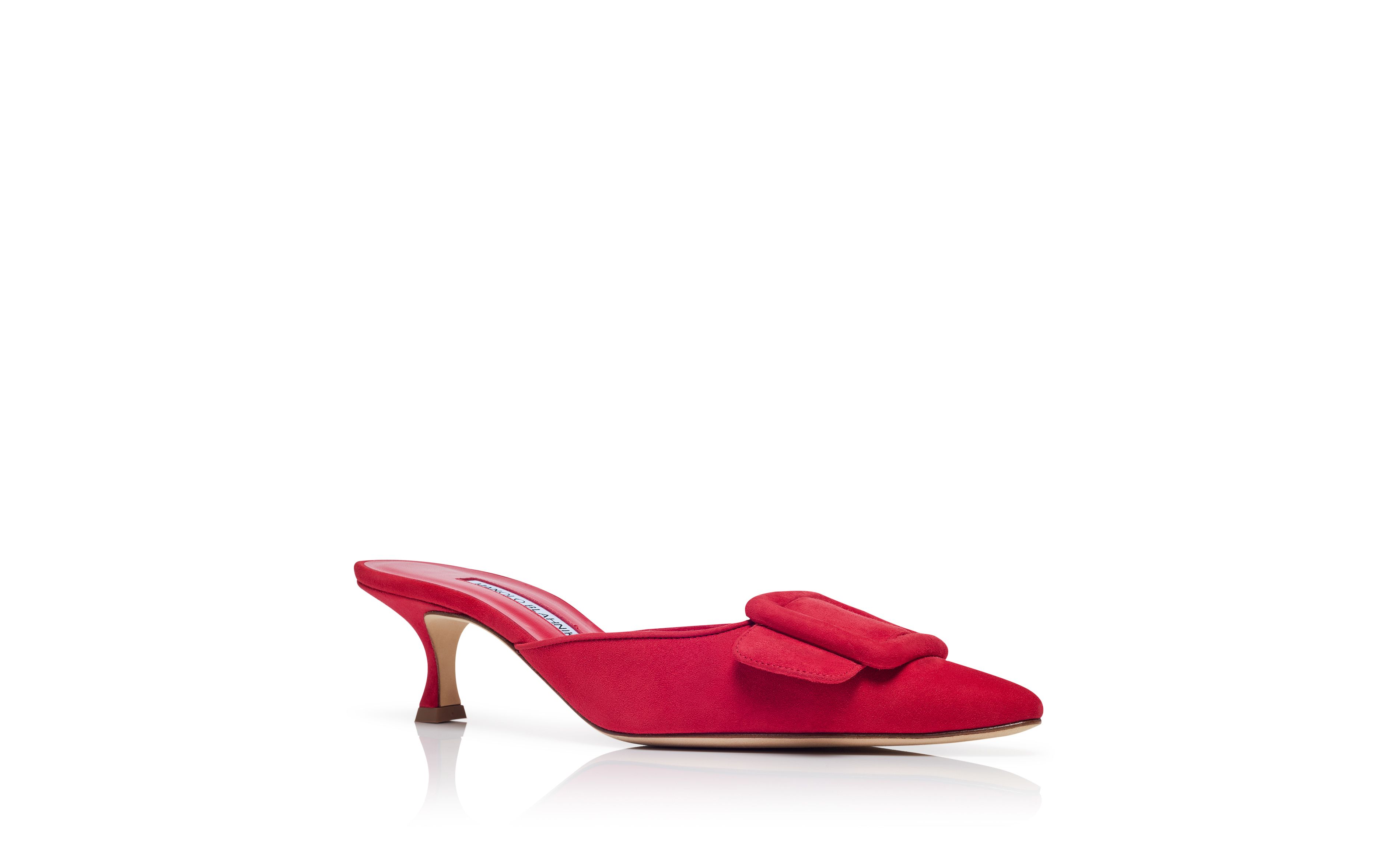 Designer Red Suede Buckle Detail Mules - Image Upsell View