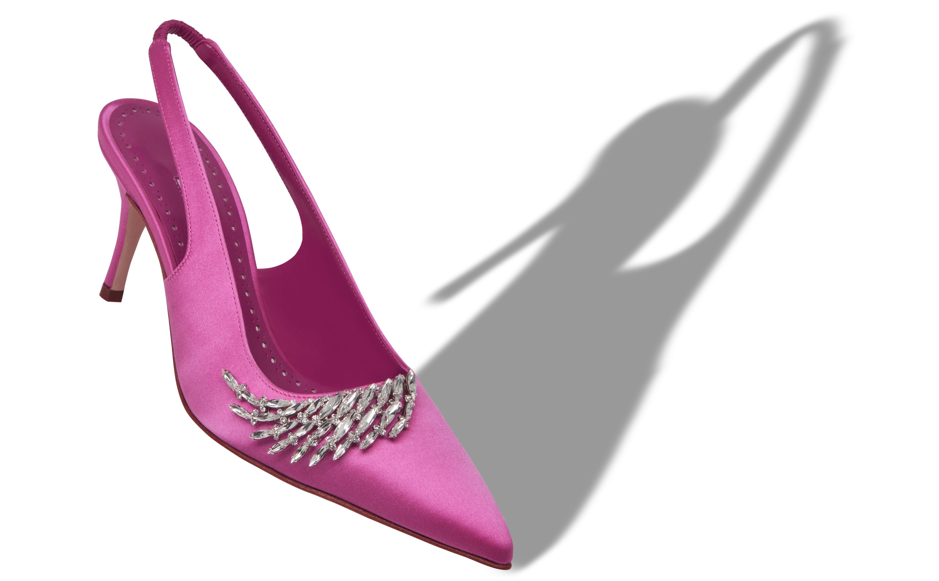 Designer Pink Satin Jewel Embellished Slingback Pumps - Image Main