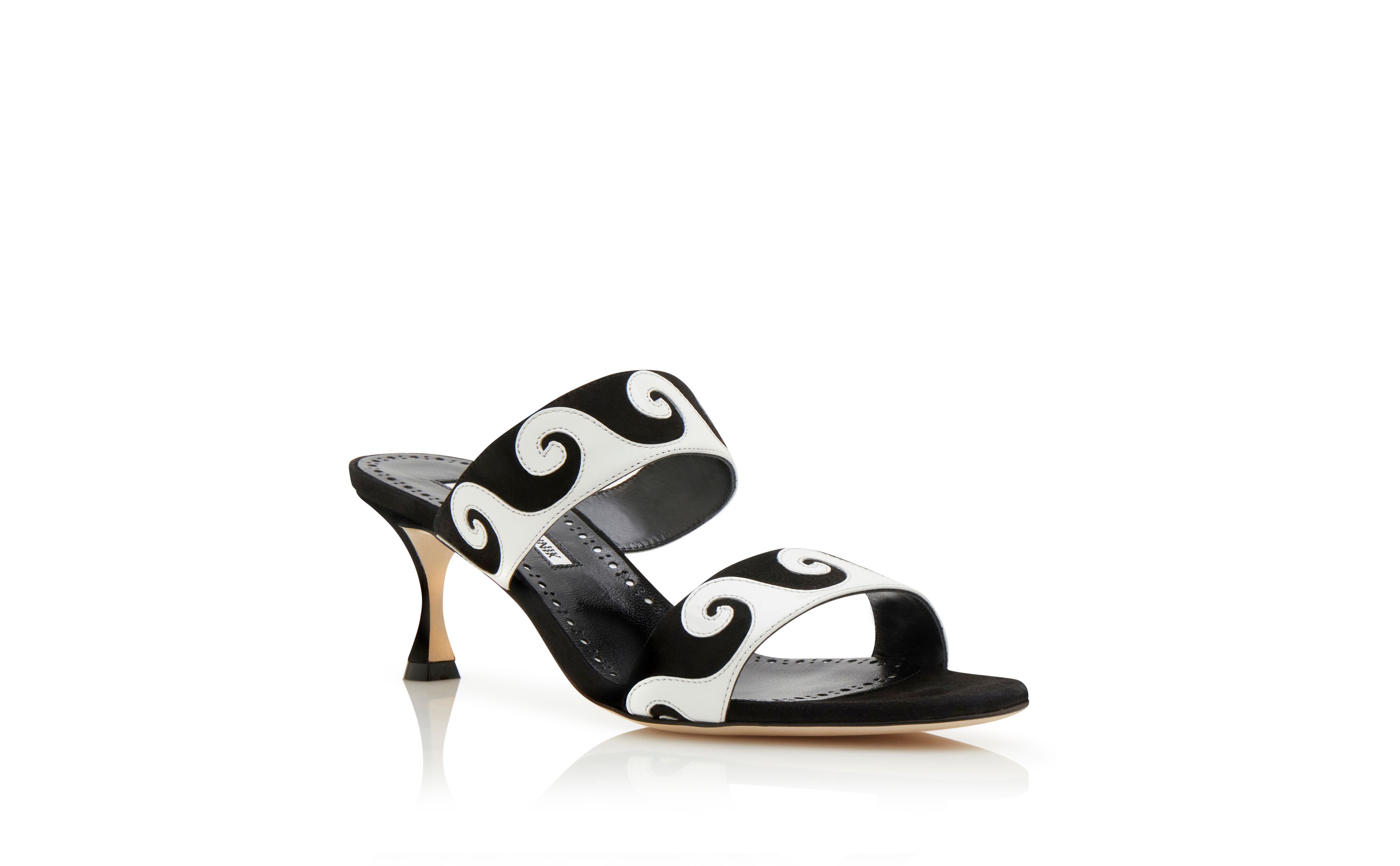 Designer Black and White Suede Swirl Detail Mules - Image Upsell