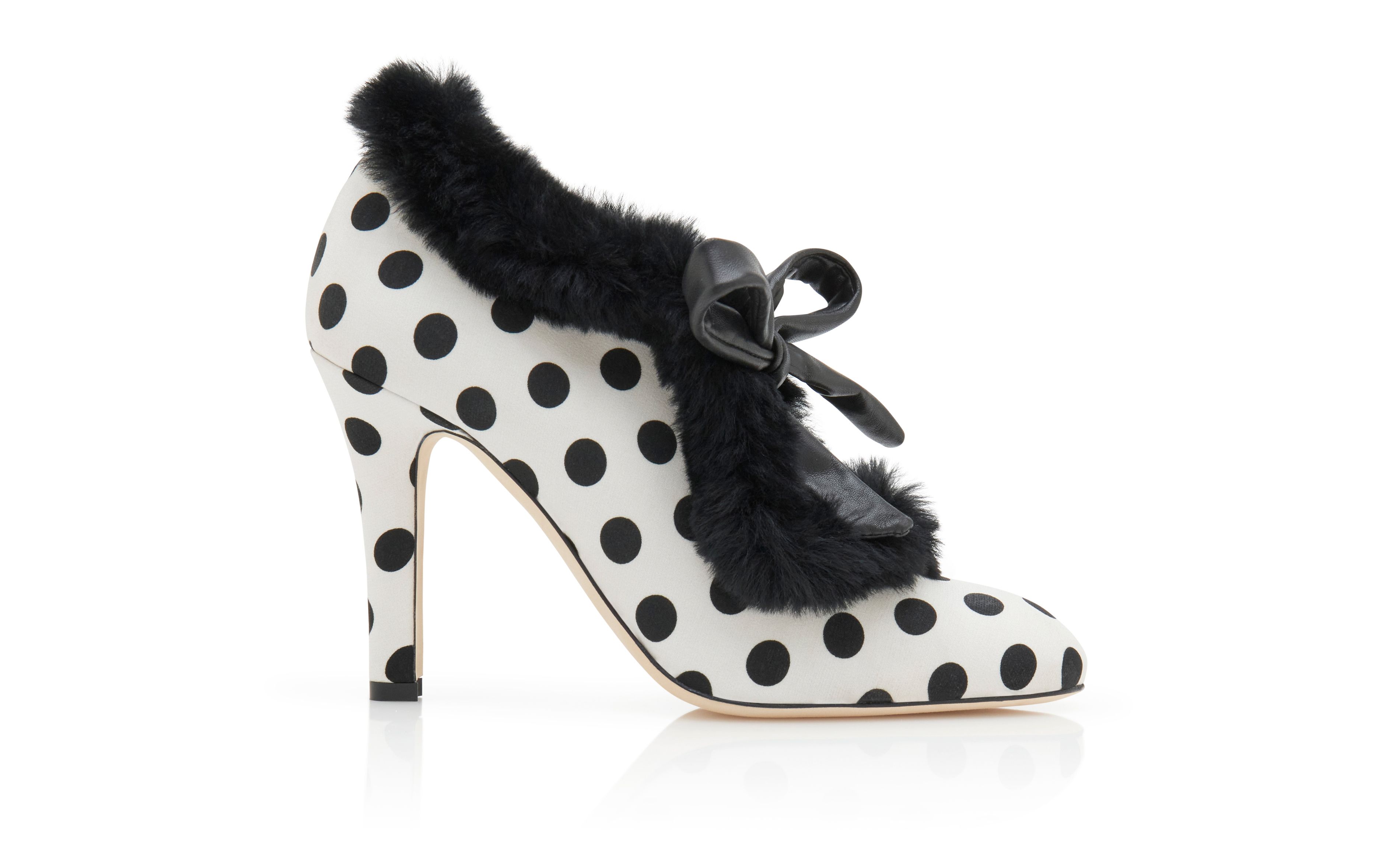 Designer Monochrome Crepe De Chine Polka Dot Pumps  - Image Side View