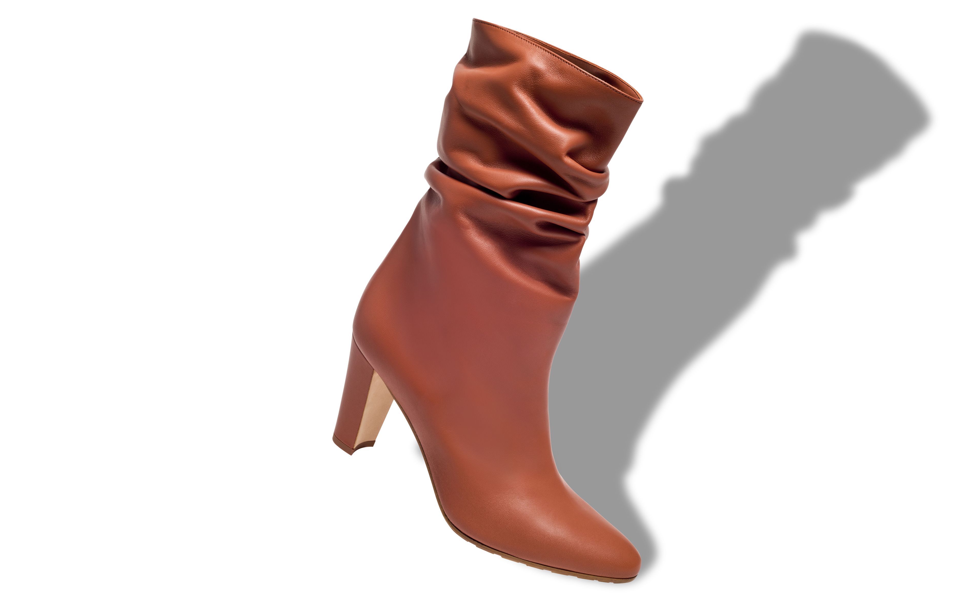 Designer Brown Nappa Leather Mid Calf Boots - Image Main