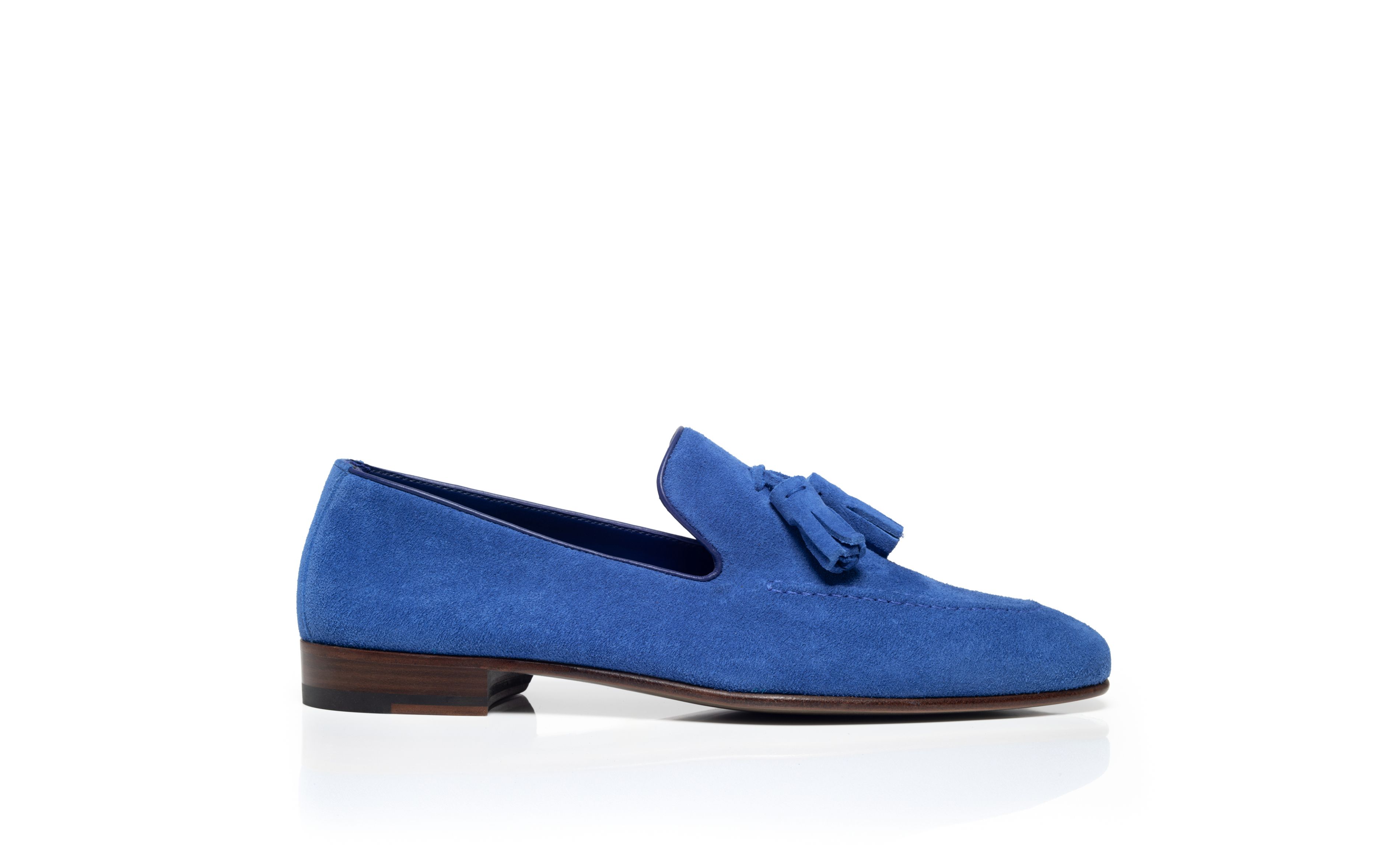 Designer Blue Suede Tassel Loafers - Image Side View