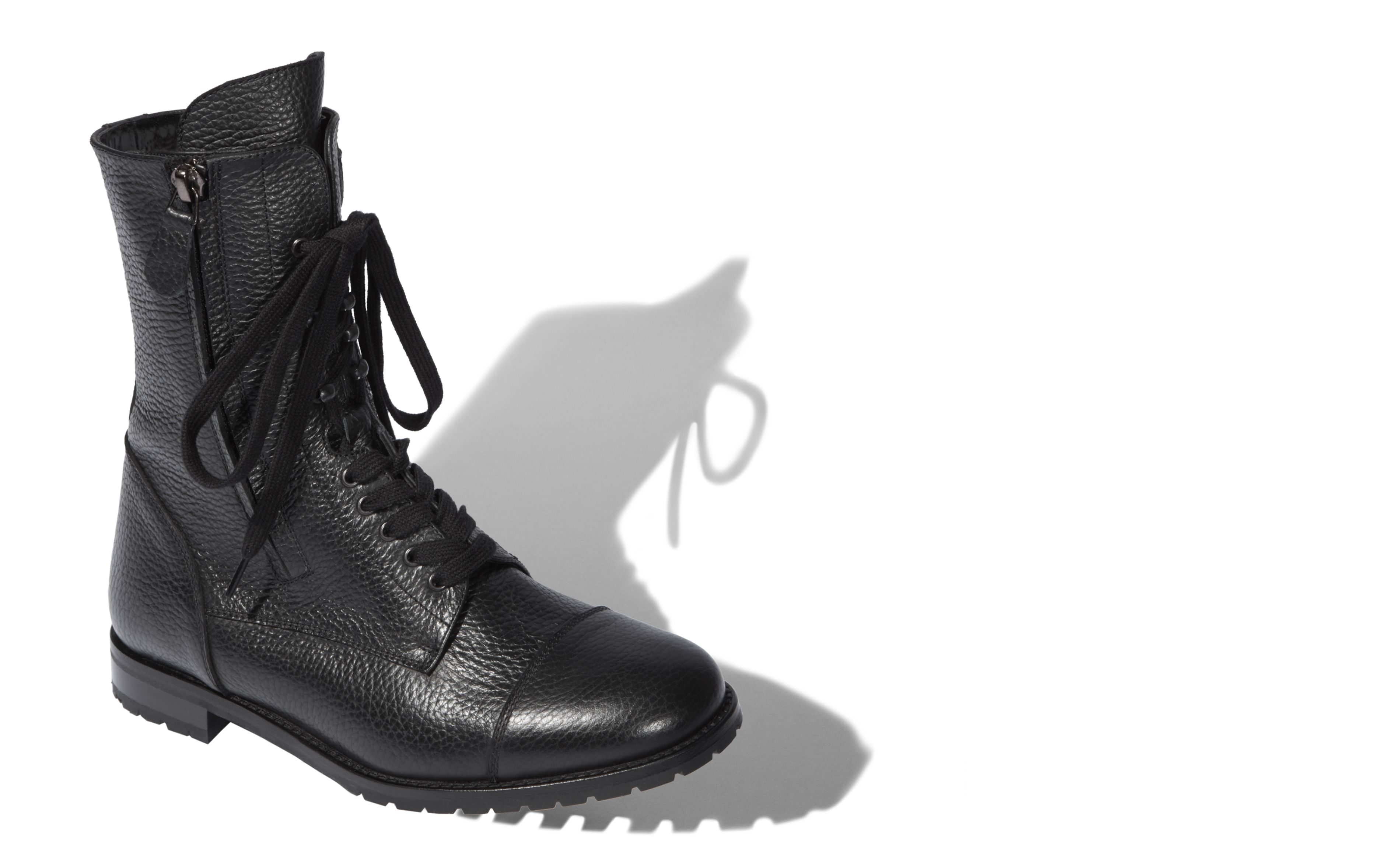 Designer Black Calf Leather Military Boots - Image Main