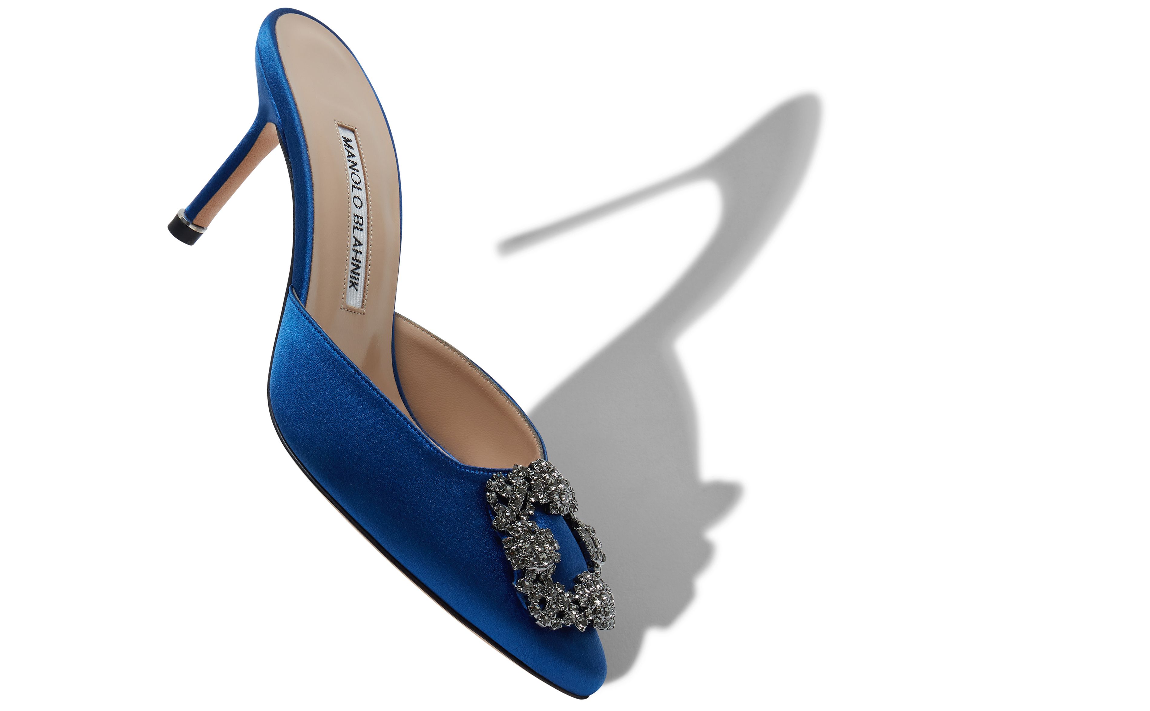 Designer Blue Satin Jewel Buckle Mules - Image Main