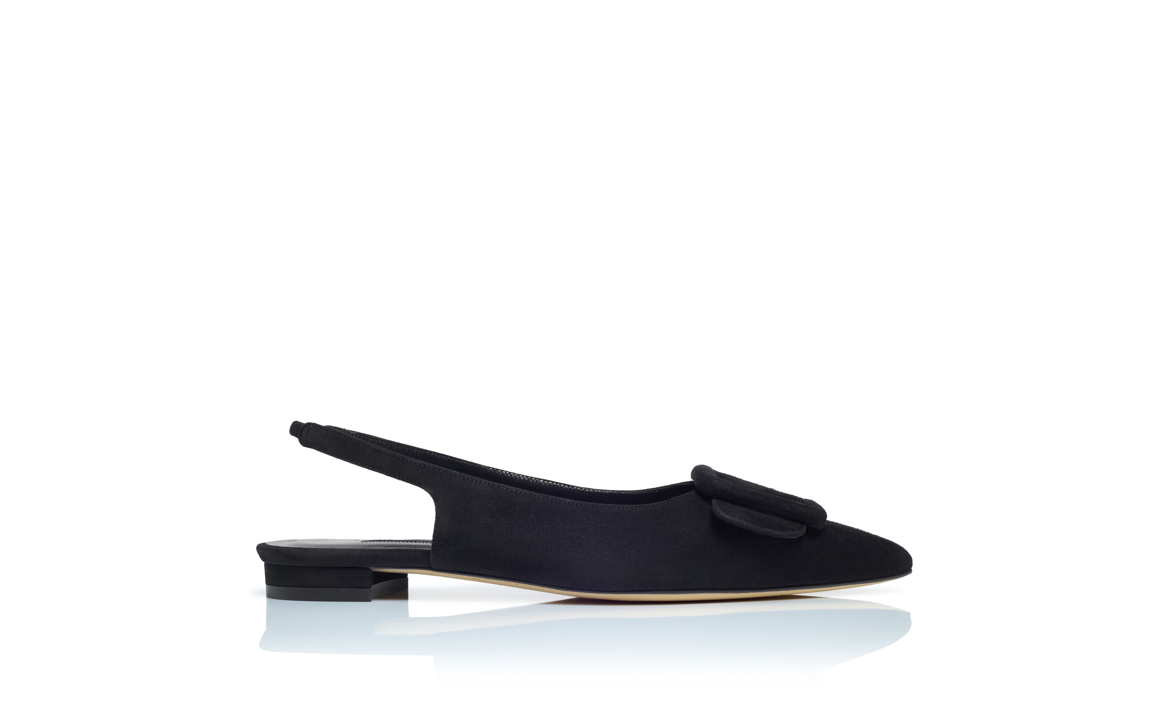 Designer Black Suede Buckle Detail Slingback Flat Pumps - Image Side View