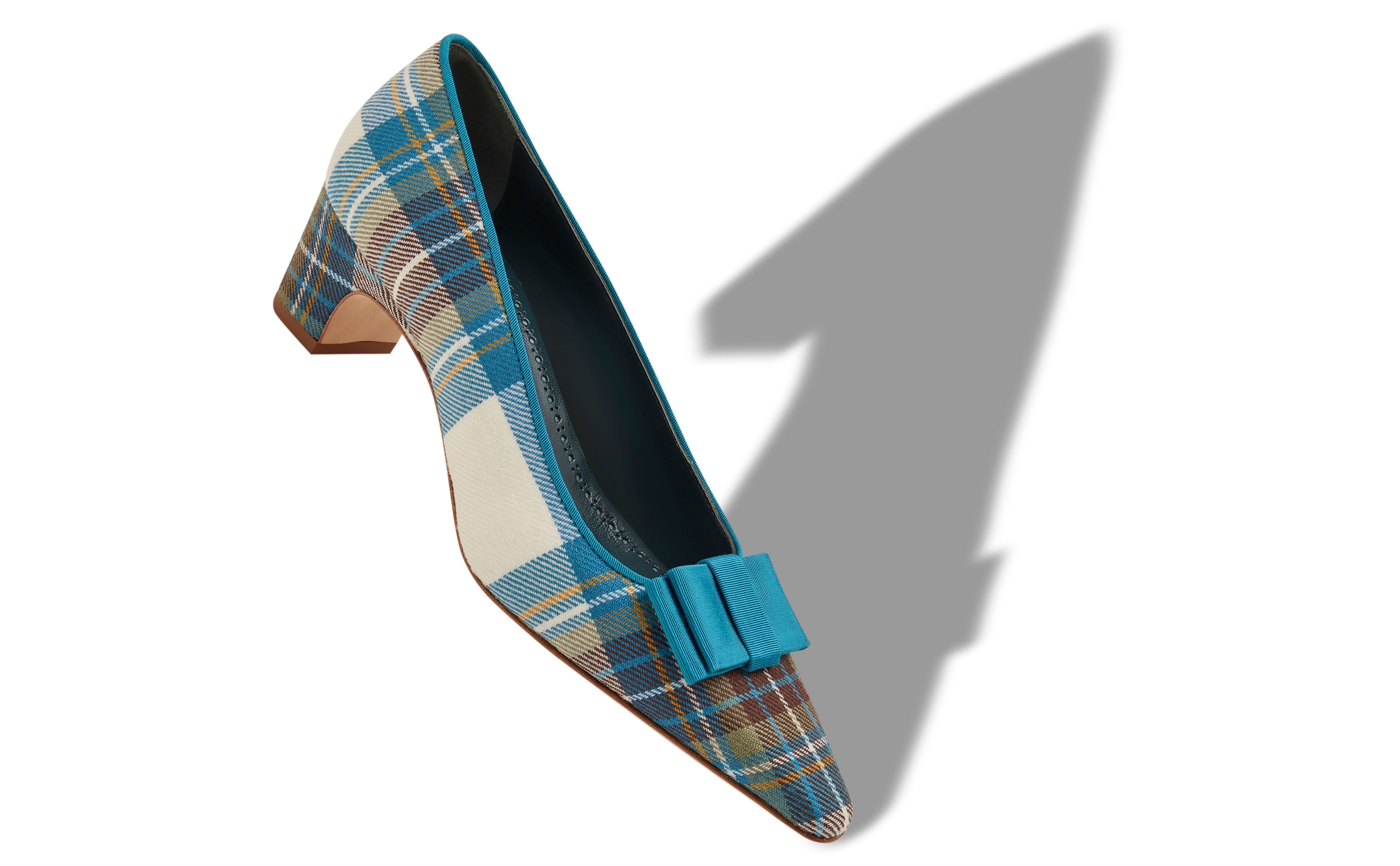 Designer Blue Wool Tartan Bow Detail Pumps - Image Main View