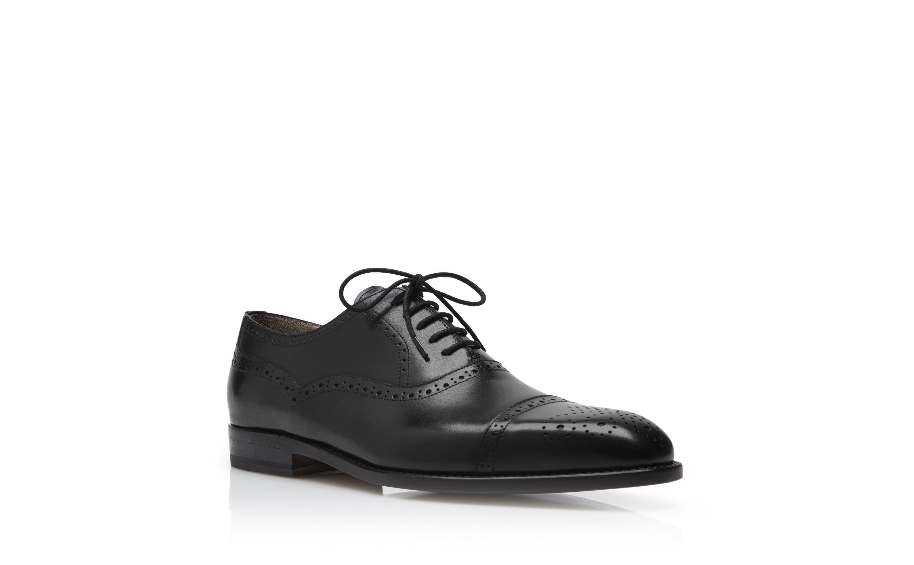 Designer Black Burnished Calf Leather Cap Toe Oxfords - Image Upsell