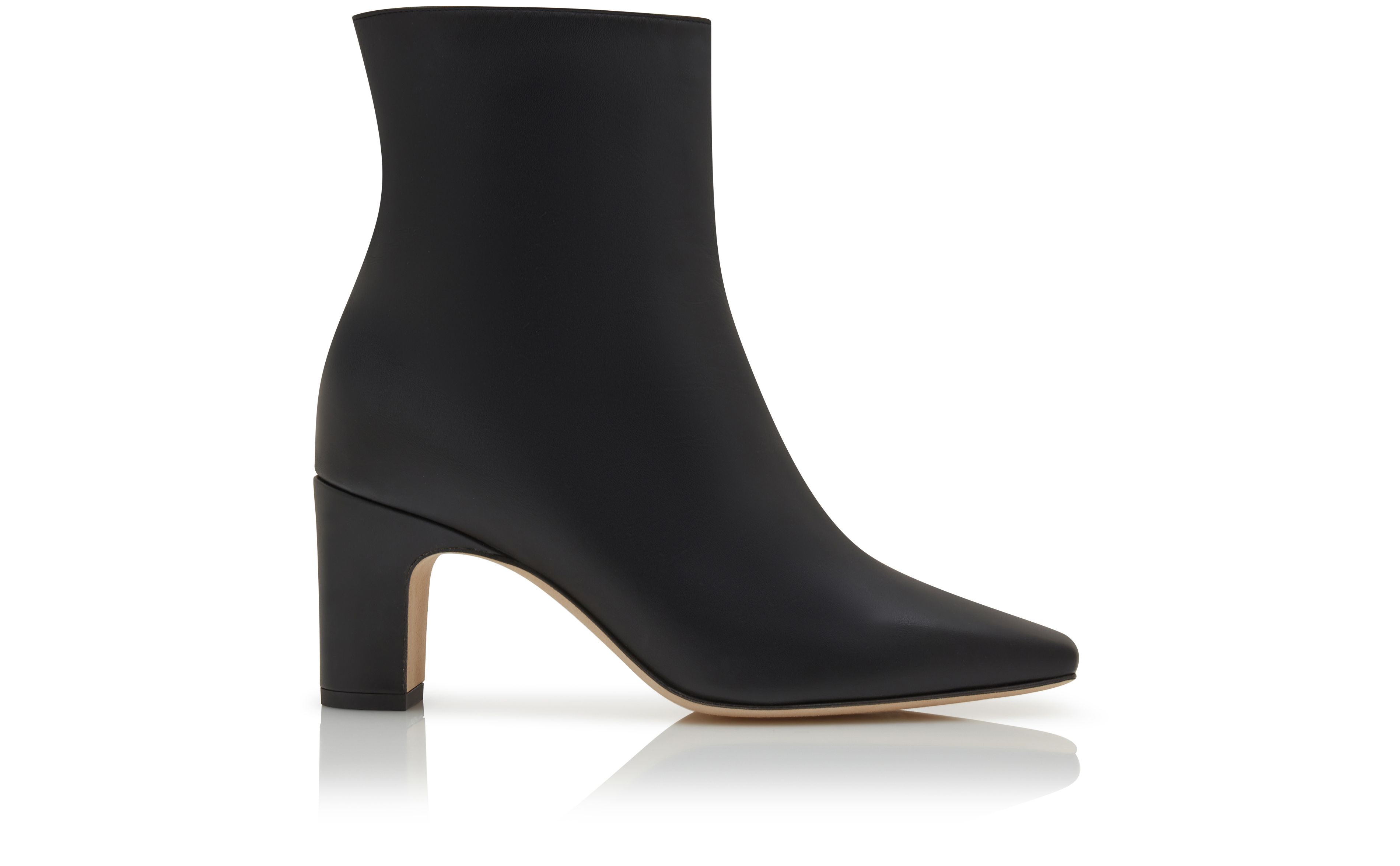 Designer Black Calf Leather Ankle Boots - Image Side View
