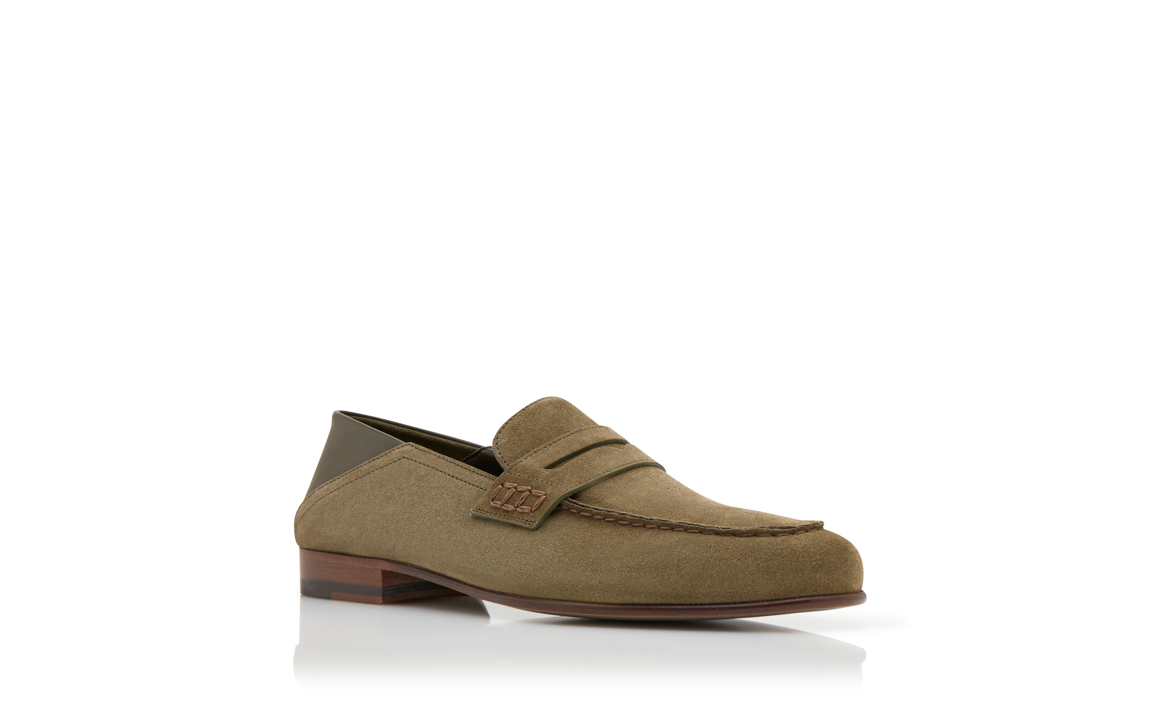 Designer Khaki Suede Penny Loafers - Image Upsell