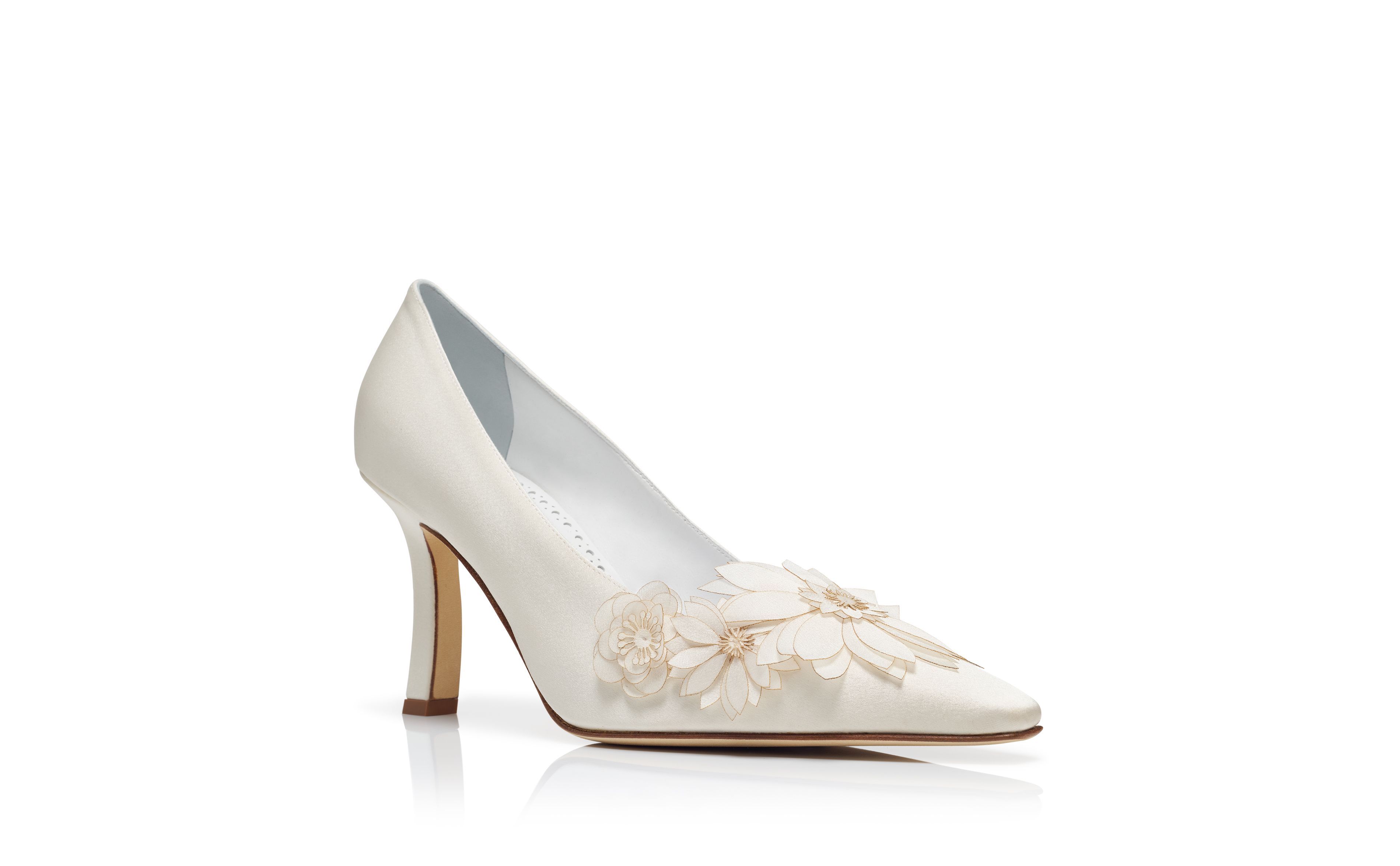 Designer White Crepe Satin Pumps  - Image Upsell View