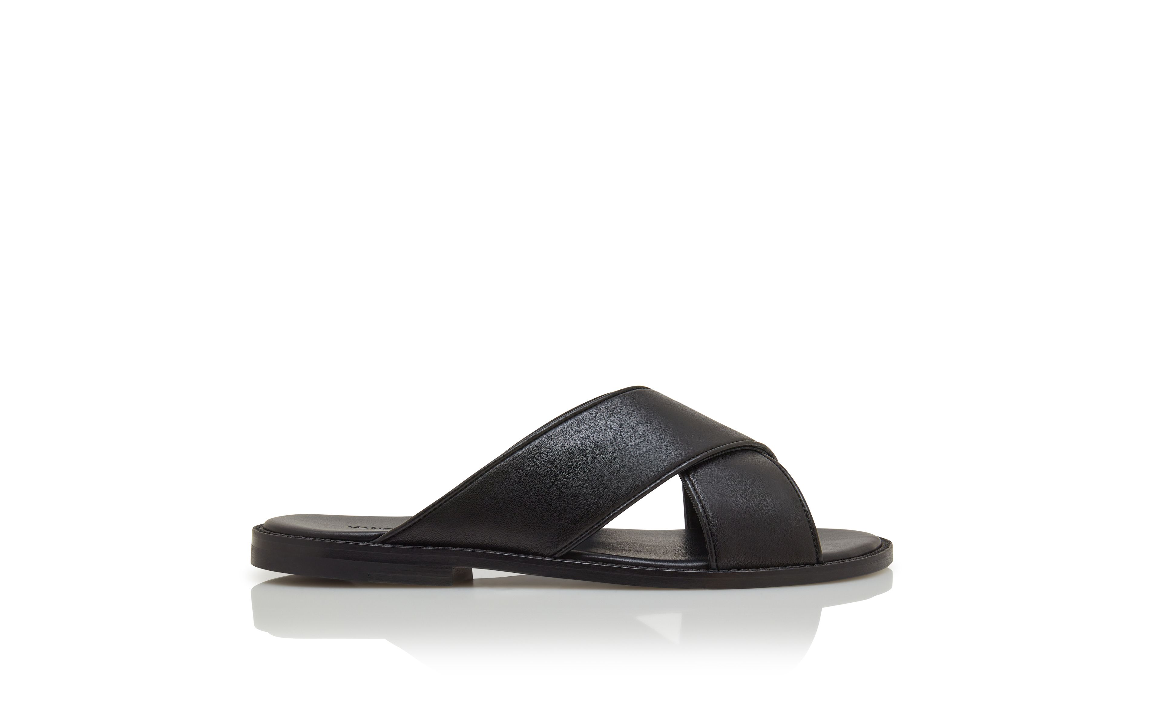 Designer Black Calf Leather Crossover Sandals - Image Side View