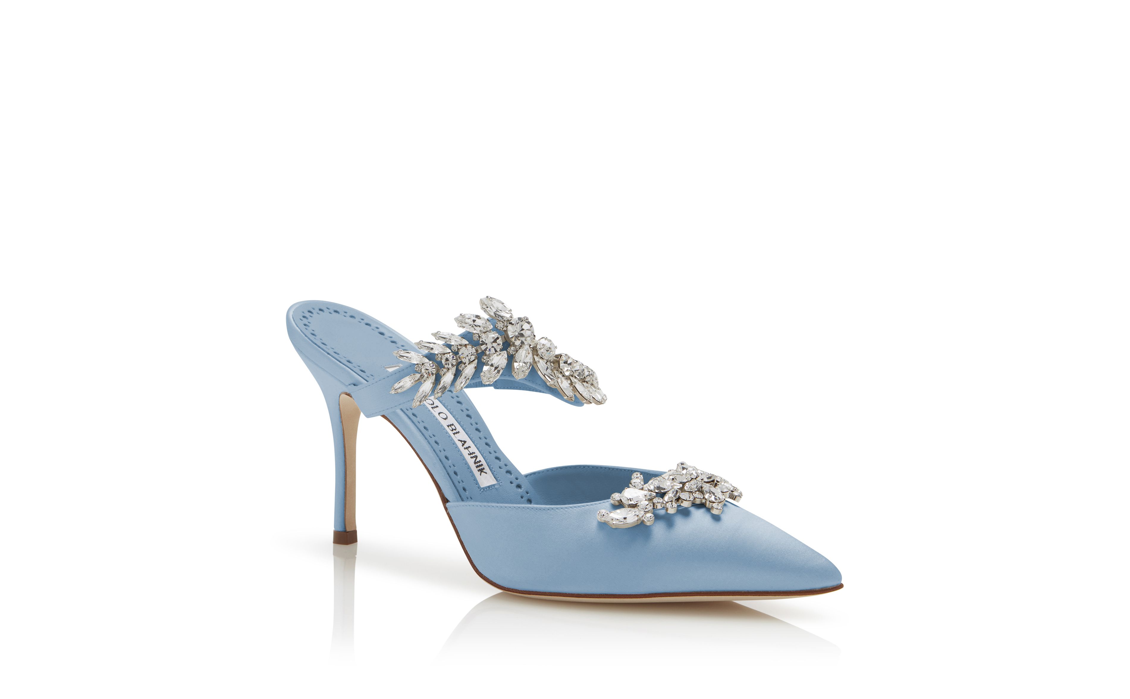Designer Light Blue Satin Crystal Embellished Mules - Image Upsell