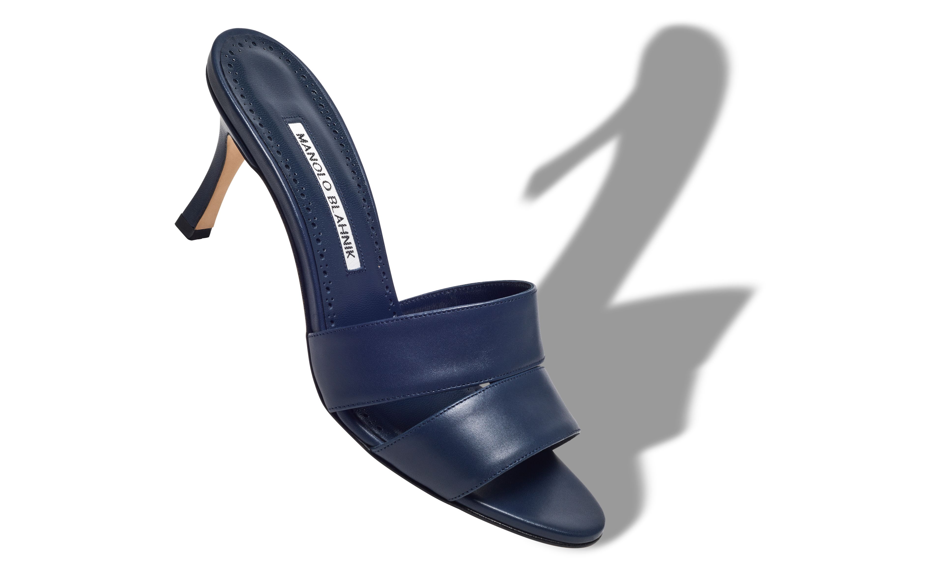 Designer Navy Blue Calf Leather Open Toe Mules - Image Main