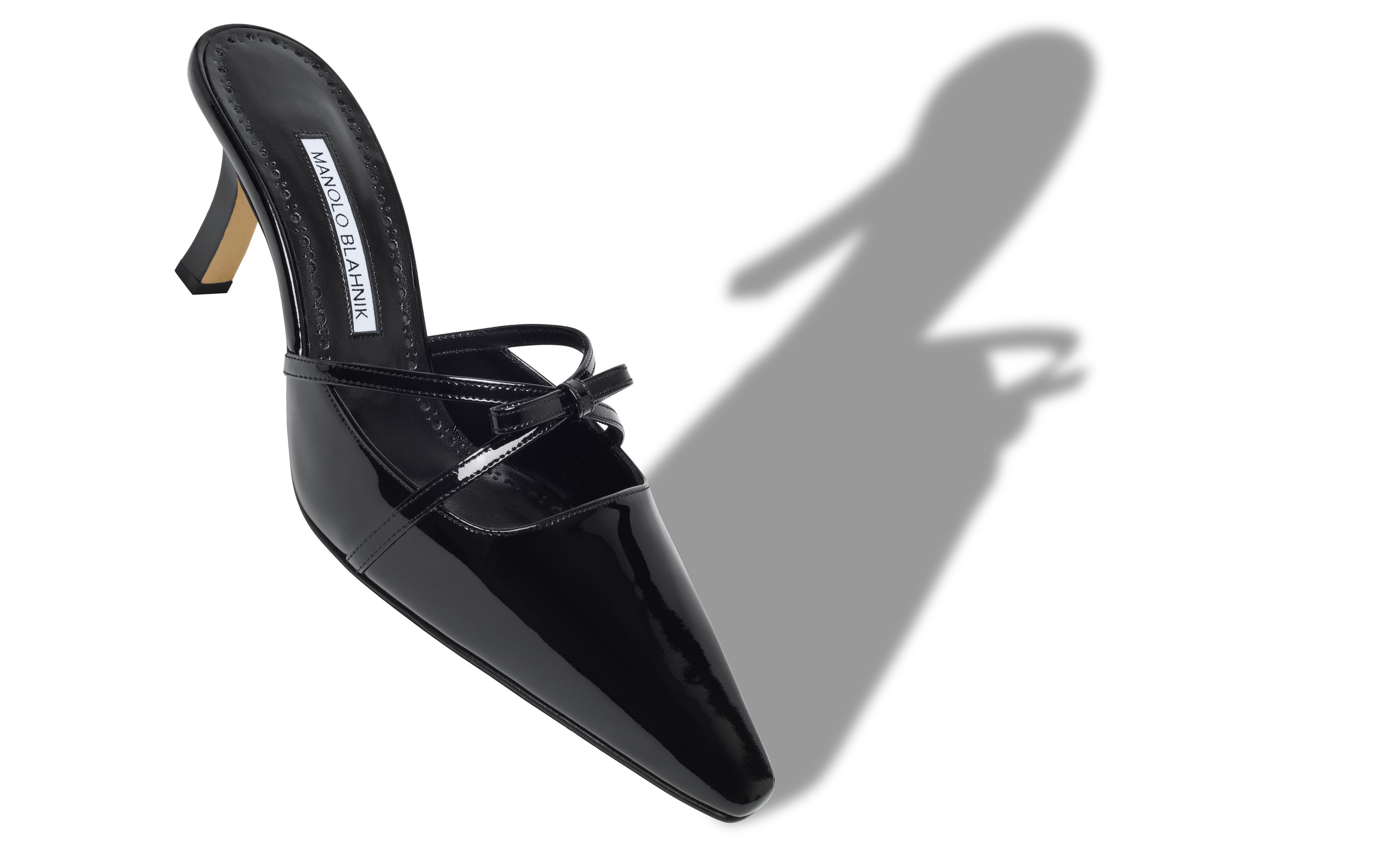 Designer Black Patent Leather Bow Detail Mules - Image small_image