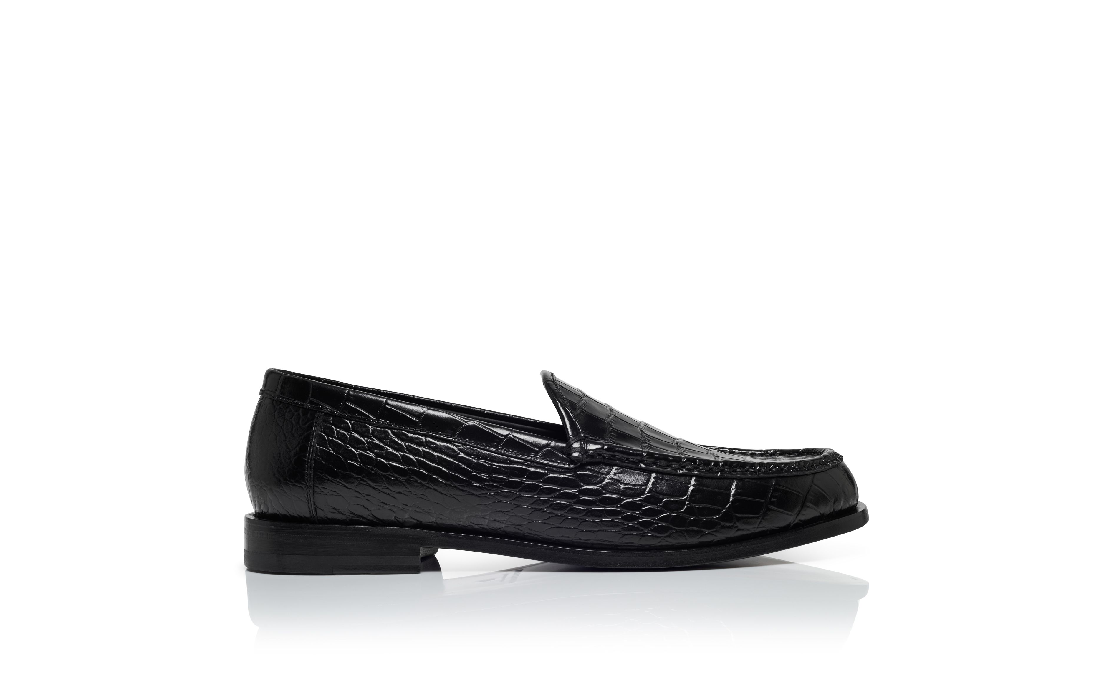 Designer Black Calf Leather Loafers - Image Side View