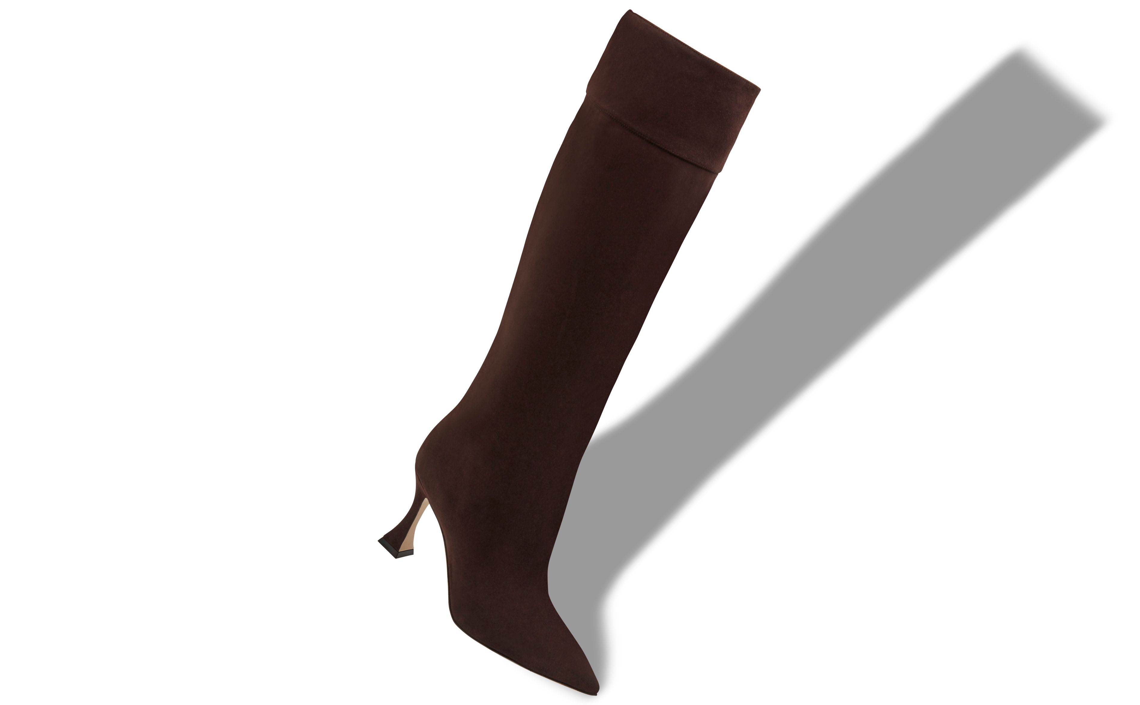 Designer Dark Brown Suede Knee High Boots  - Image Main View
