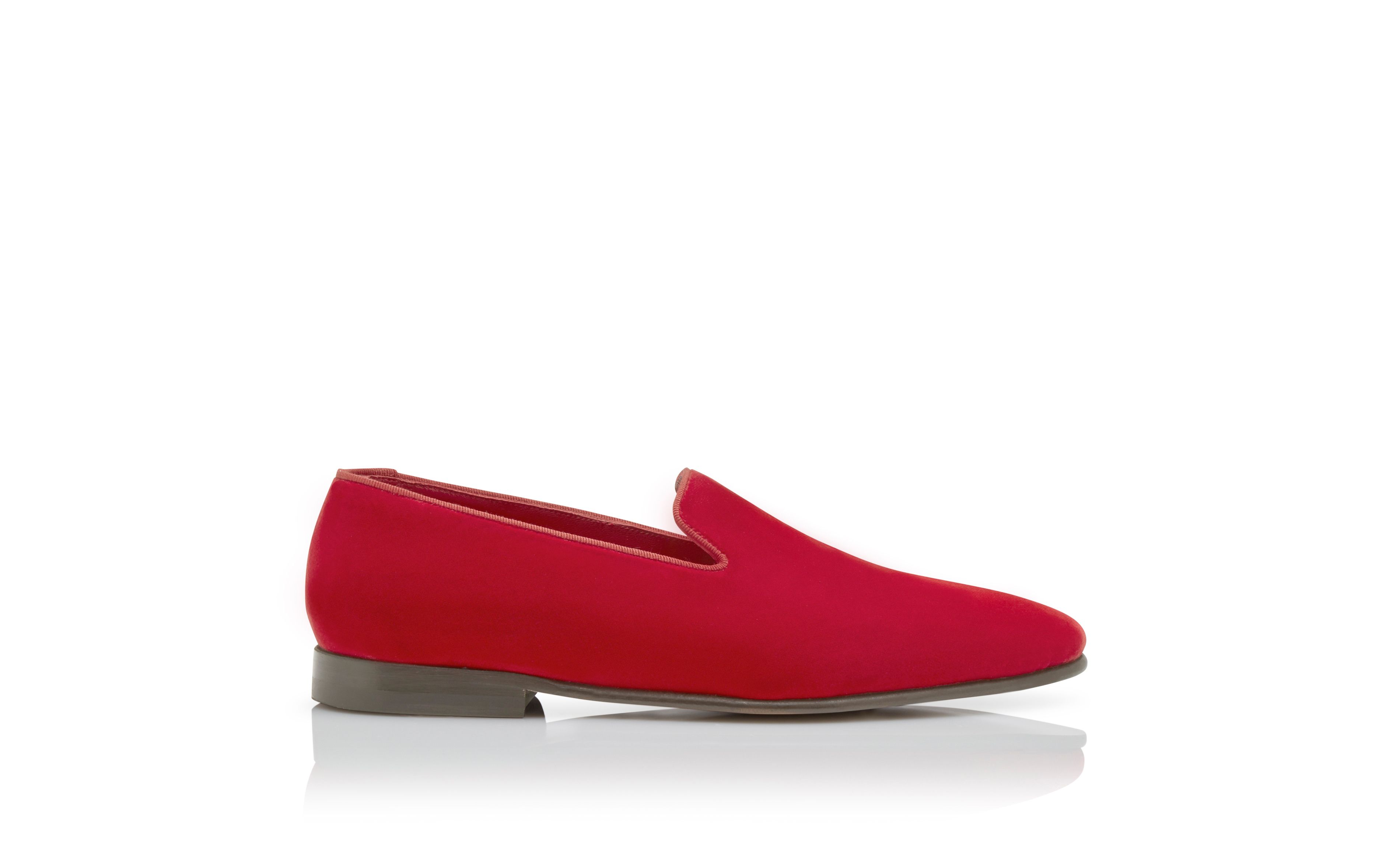 Designer Bright Red Velvet Loafers - Image thumbnail