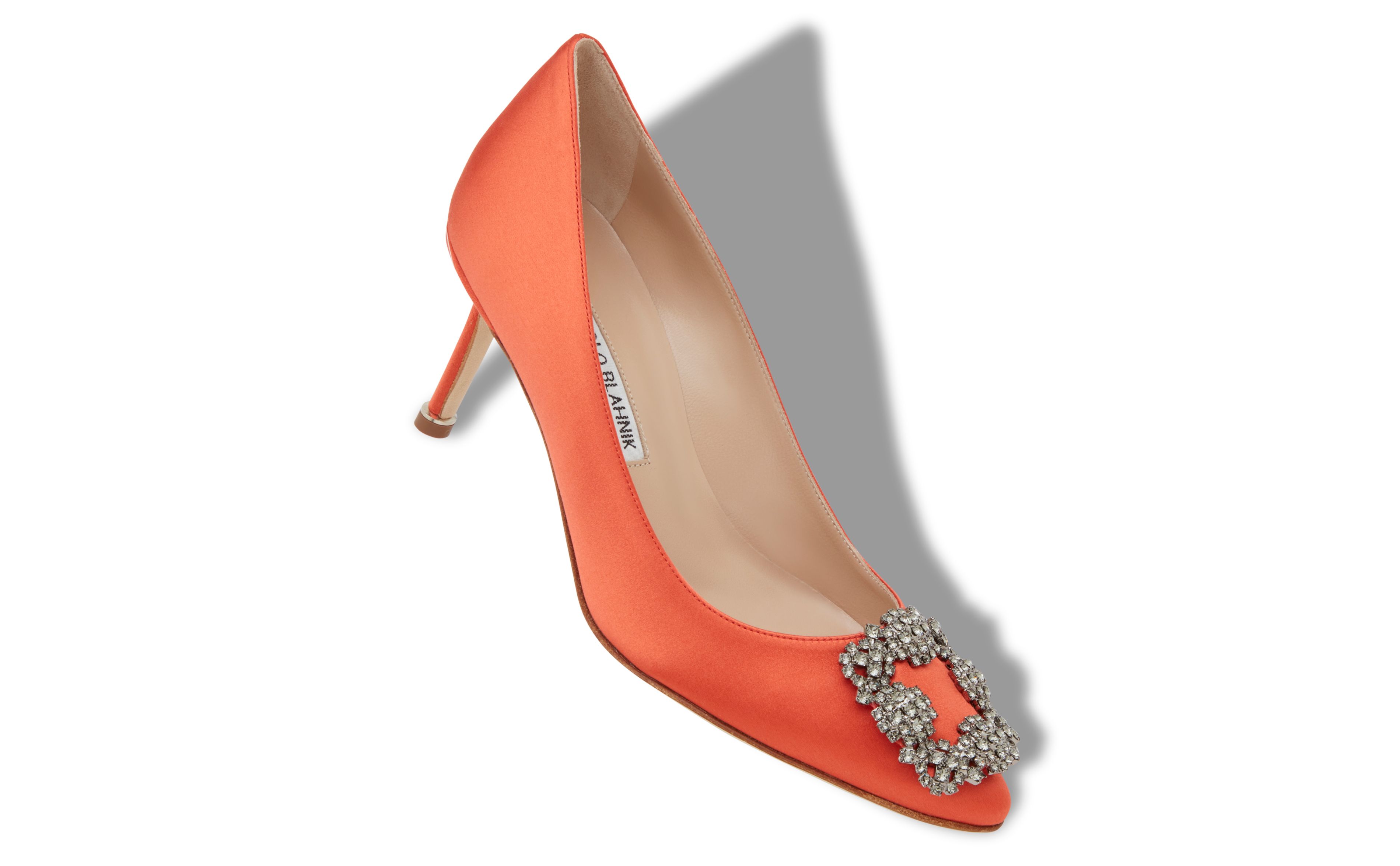 Designer Orange Satin Jewel Buckle Pumps - Image Main