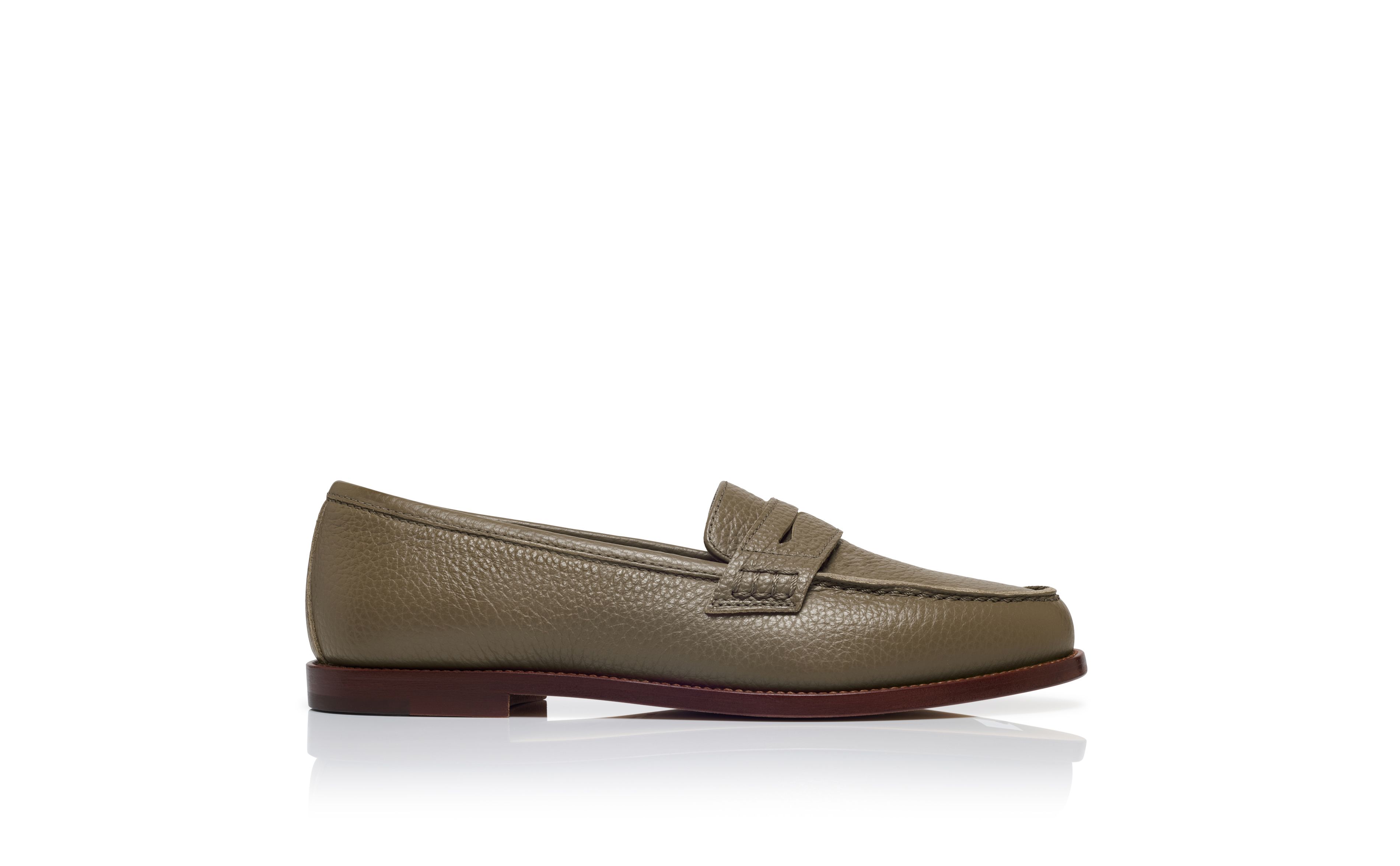 Designer Beige Calf Leather Penny Loafers - Image Side View